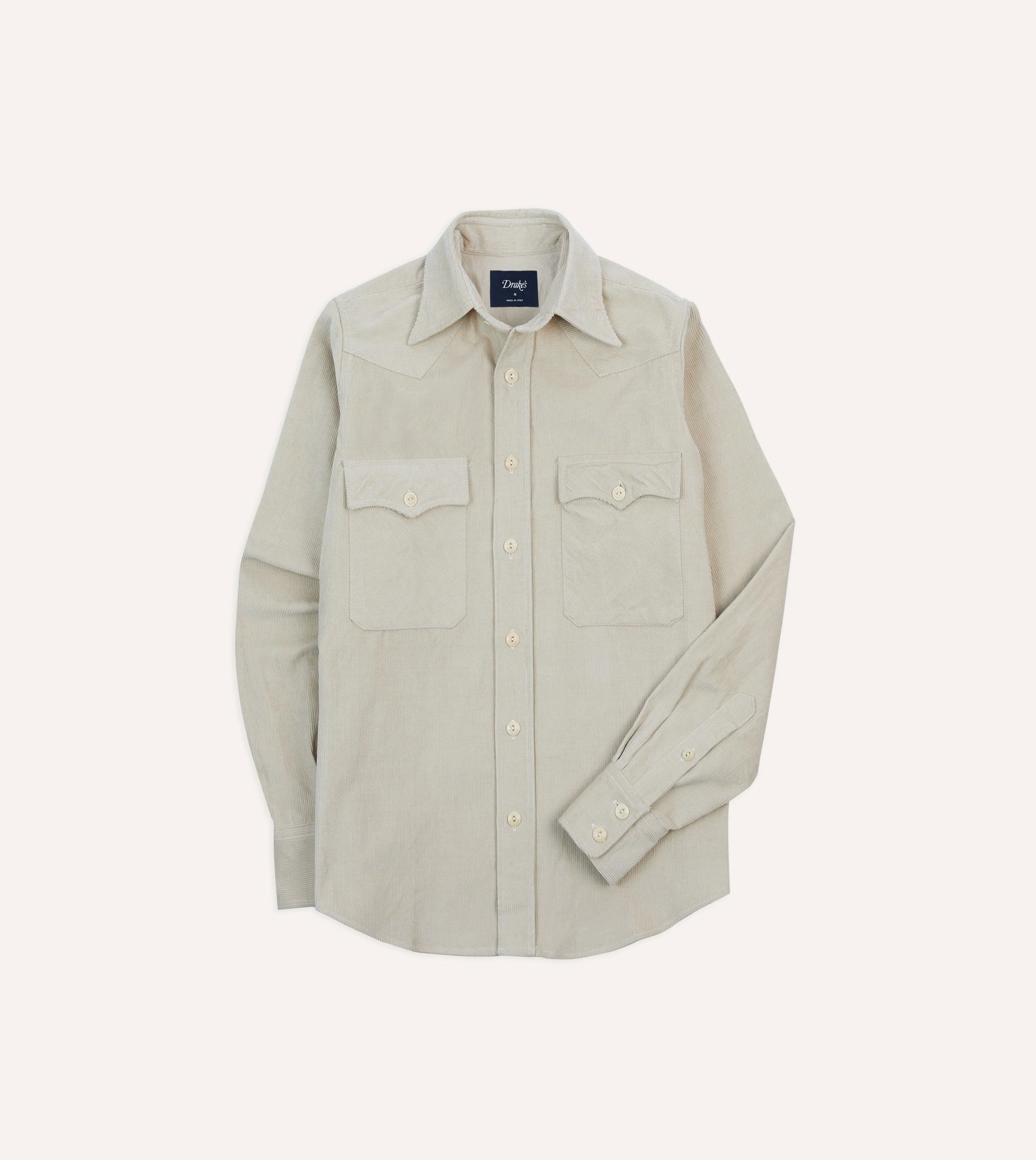 Ecru Corduroy Two-Pocket Western Shirt sold by Drake's London