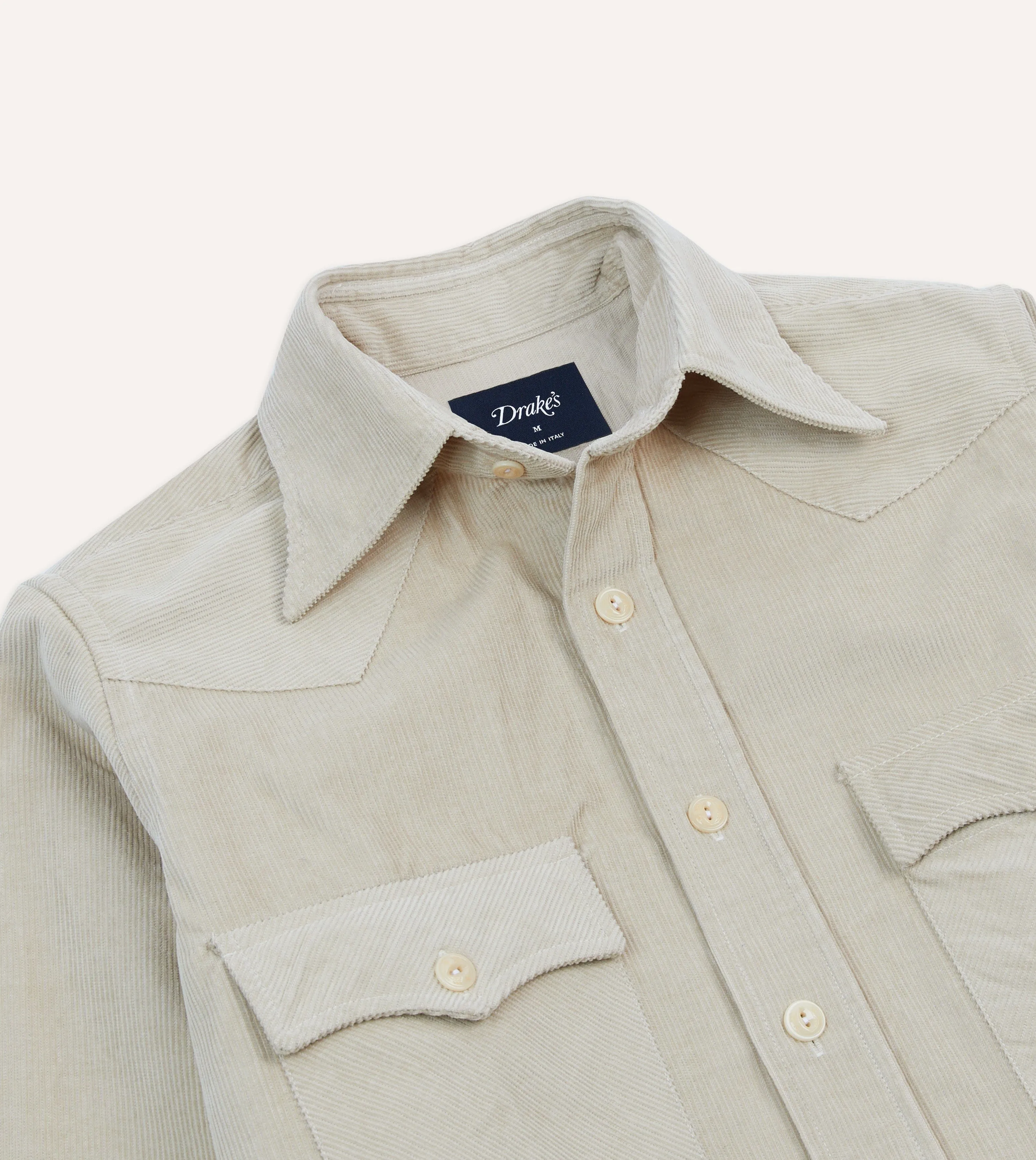 Ecru Corduroy Two-Pocket Western Shirt sold by Drake's London product image thumbnail 3