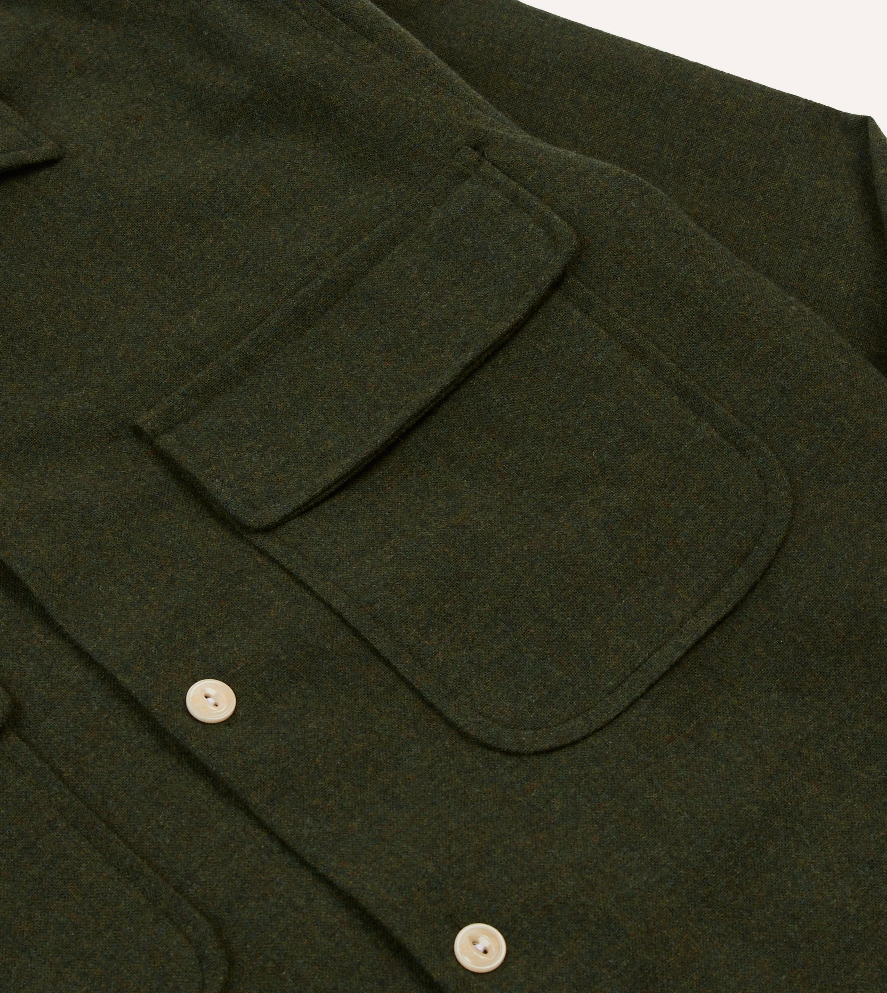 Dark Green Wool Two-Pocket Camp Collar Work Shirt sold by Drake's London product image thumbnail 4