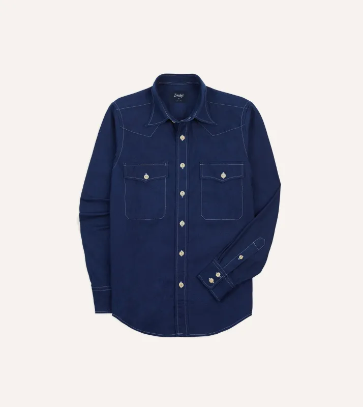 Indigo Canvas Two-Pocket Western Shirt sold by Drake's London