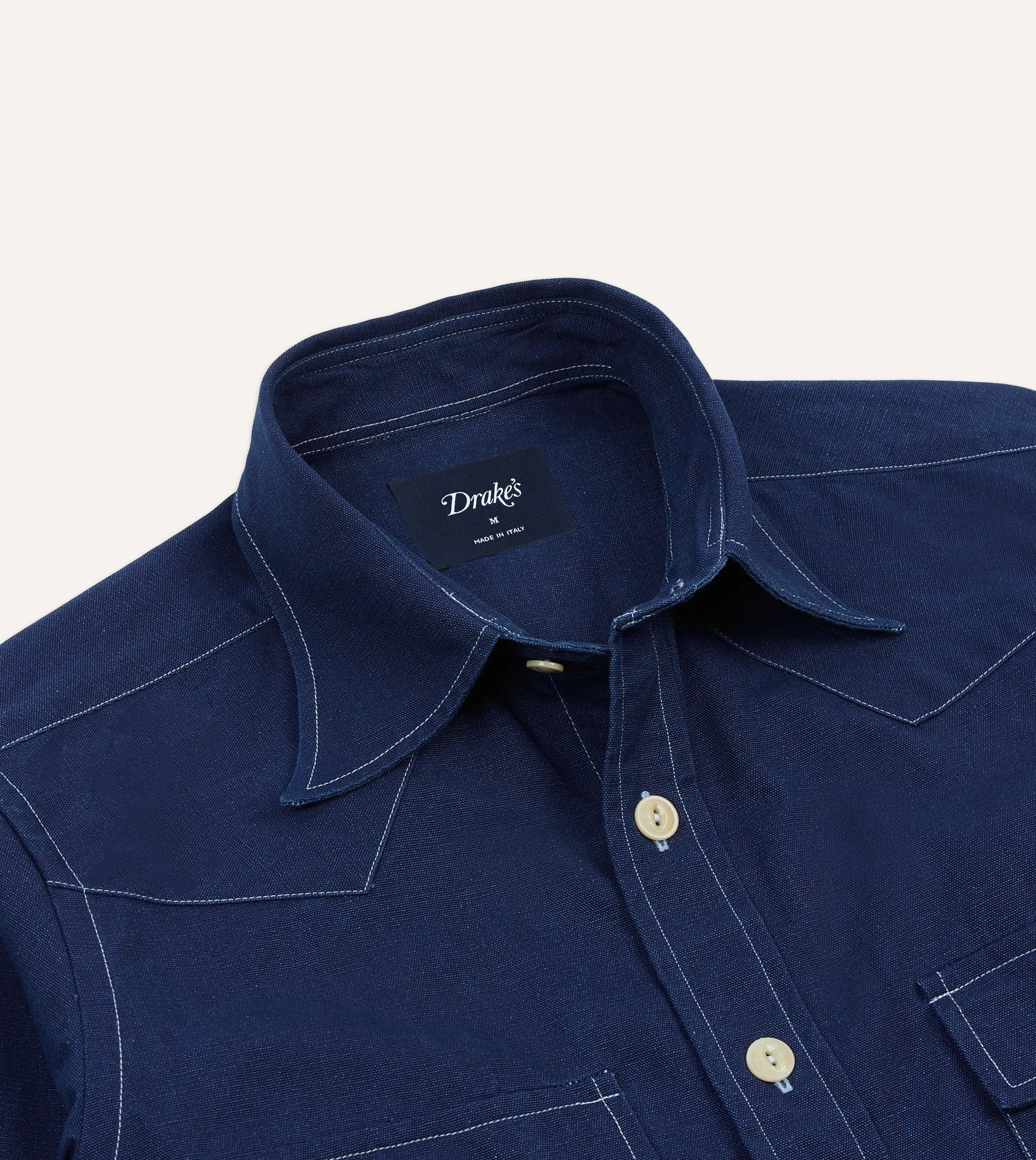 Indigo Canvas Two-Pocket Western Shirt sold by Drake's London product image thumbnail 3