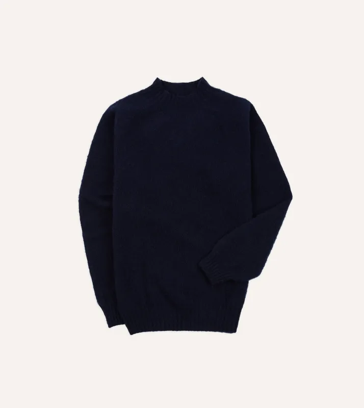 Navy Brushed Shetland Mock Neck Jumper sold by Drake's London