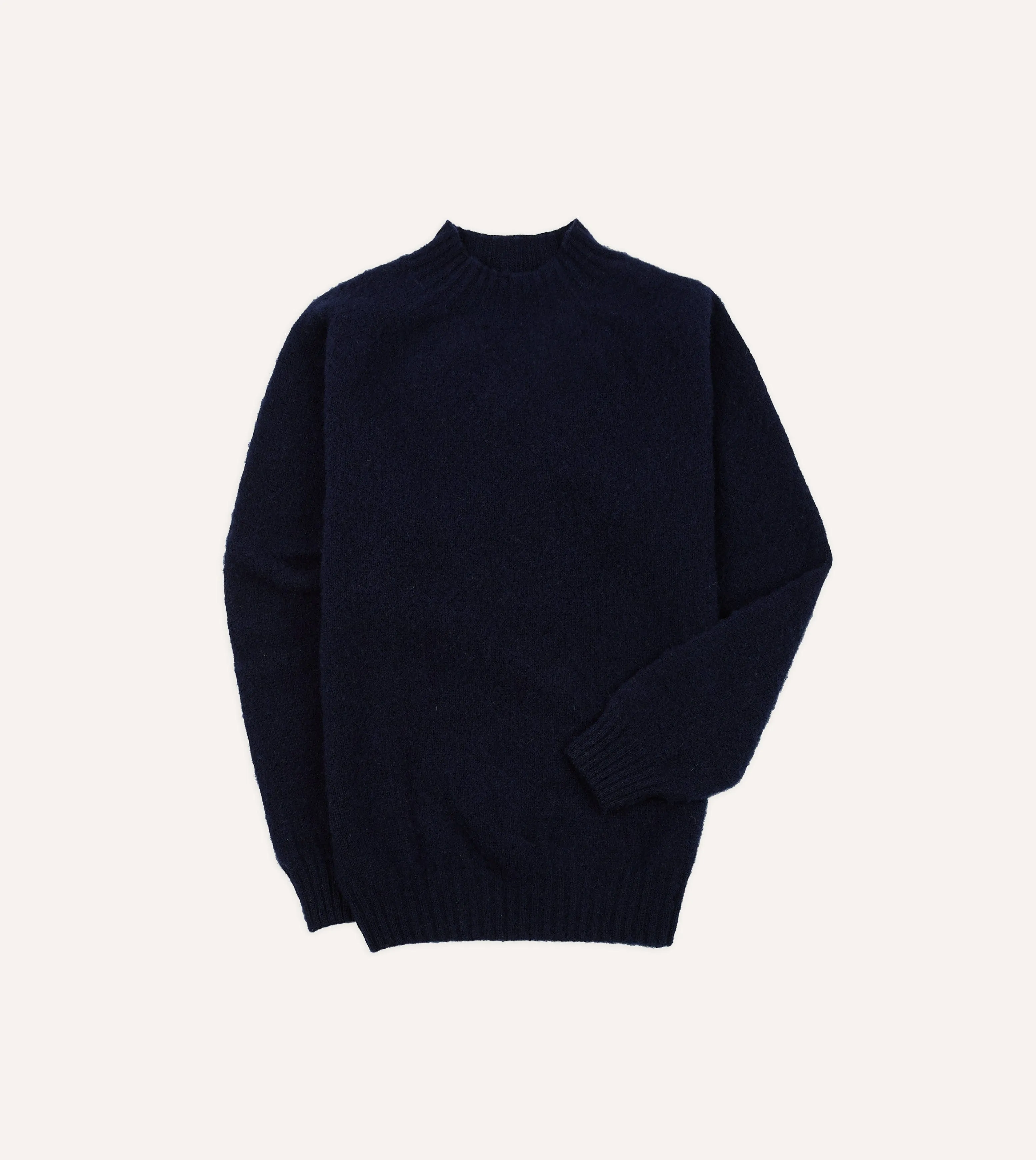 Navy Brushed Shetland Mock Neck Jumper sold by Drake's London