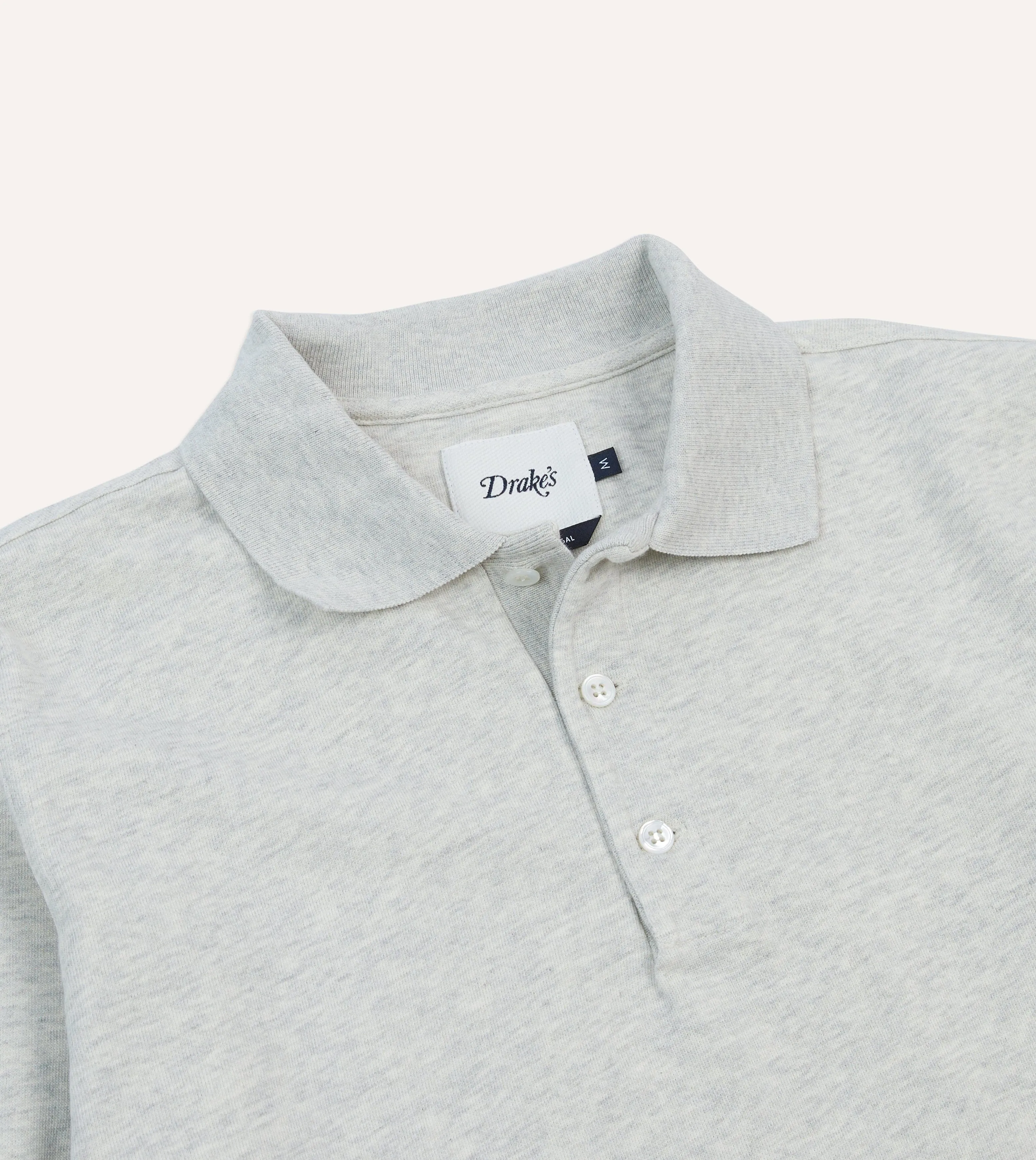 Grey Melange Jersey Cotton Long-Sleeve Polo Shirt sold by Drake's London product image thumbnail 3