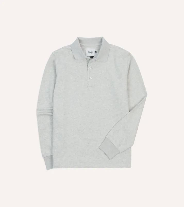 Grey Melange Jersey Cotton Long-Sleeve Polo Shirt made by Drake's London