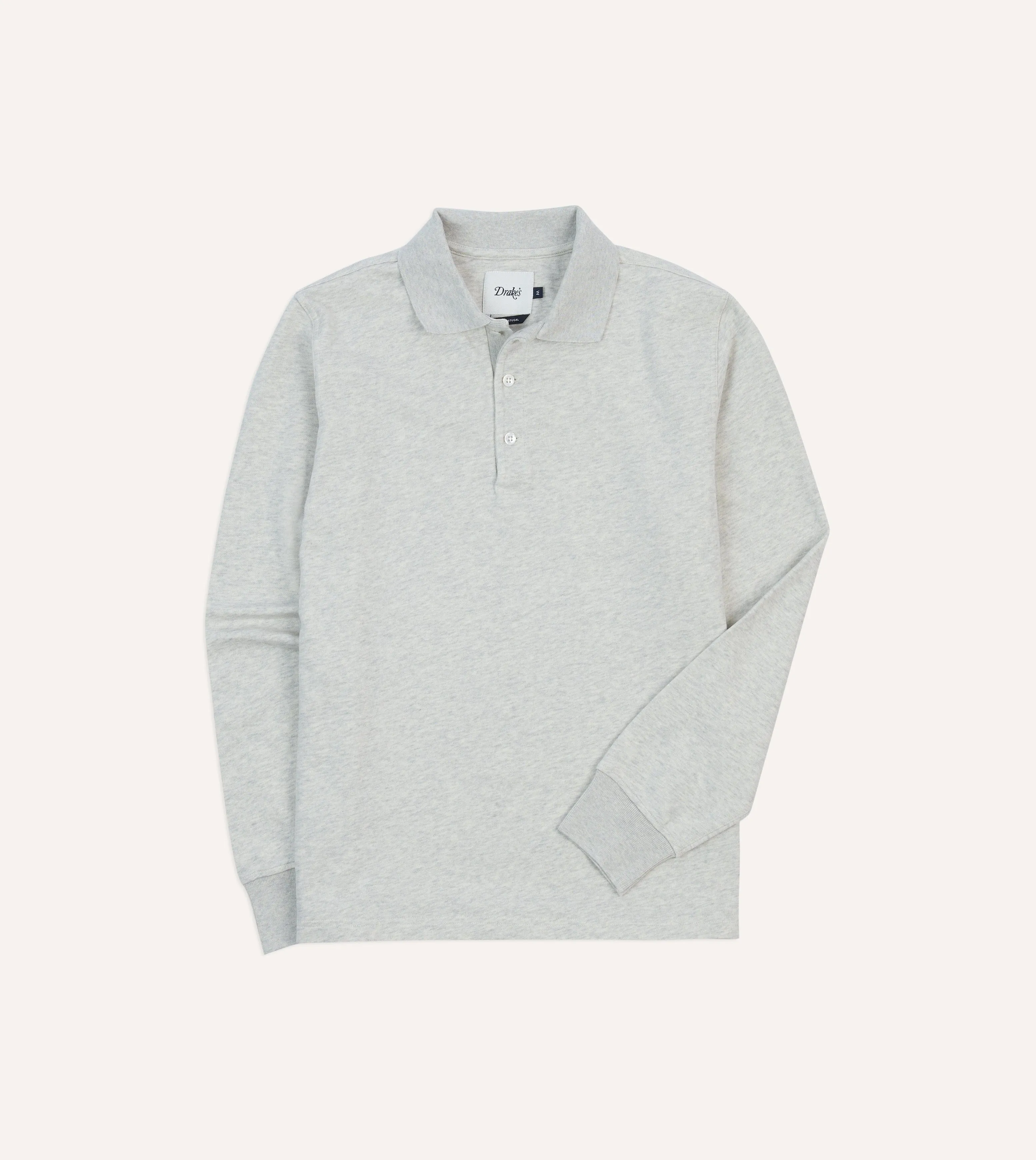 Grey Melange Jersey Cotton Long-Sleeve Polo Shirt sold by Drake's London