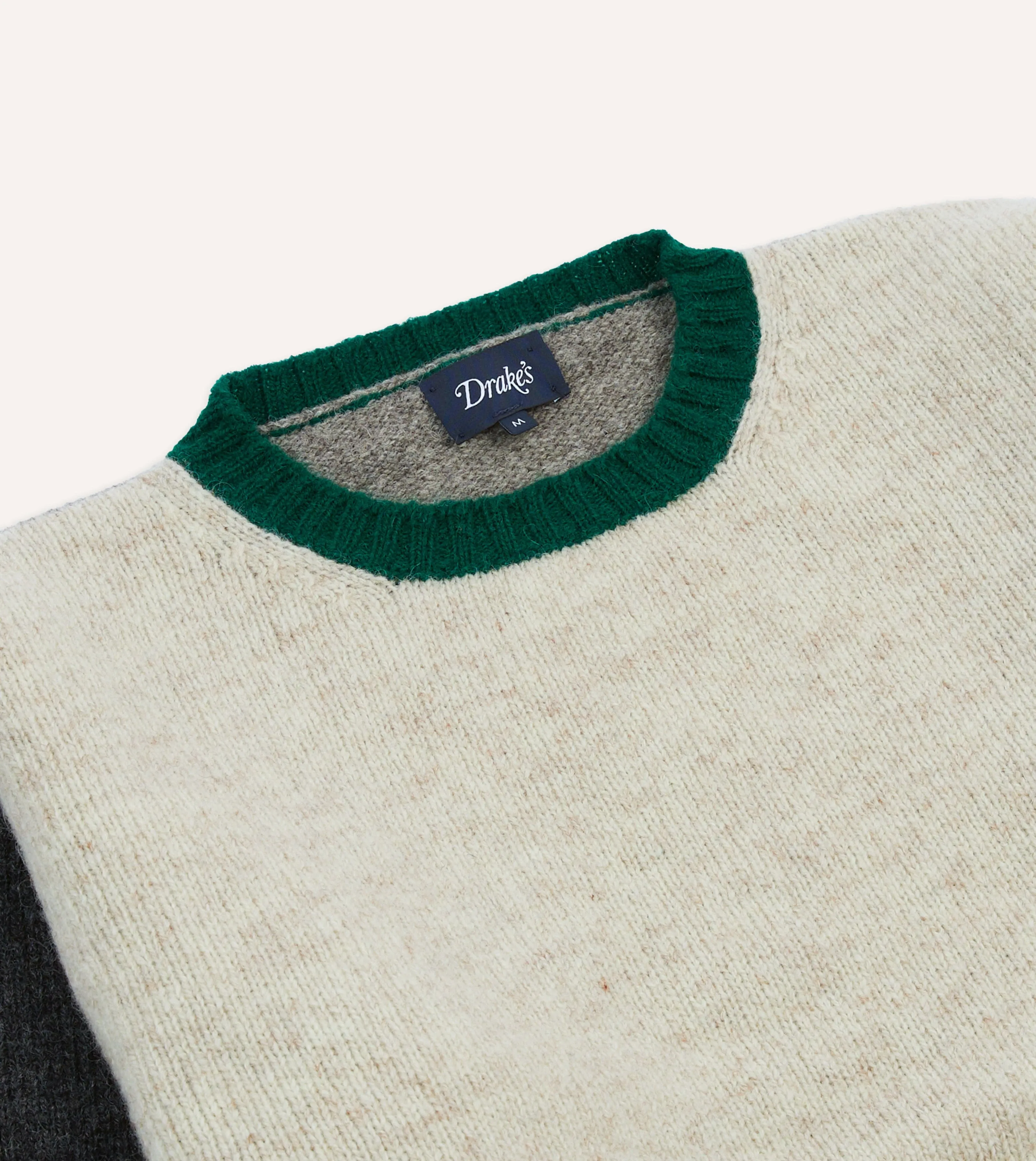 Ecru Multi Colourblock Brushed Shetland Crew Neck Jumper sold by Drake's London product image thumbnail 3