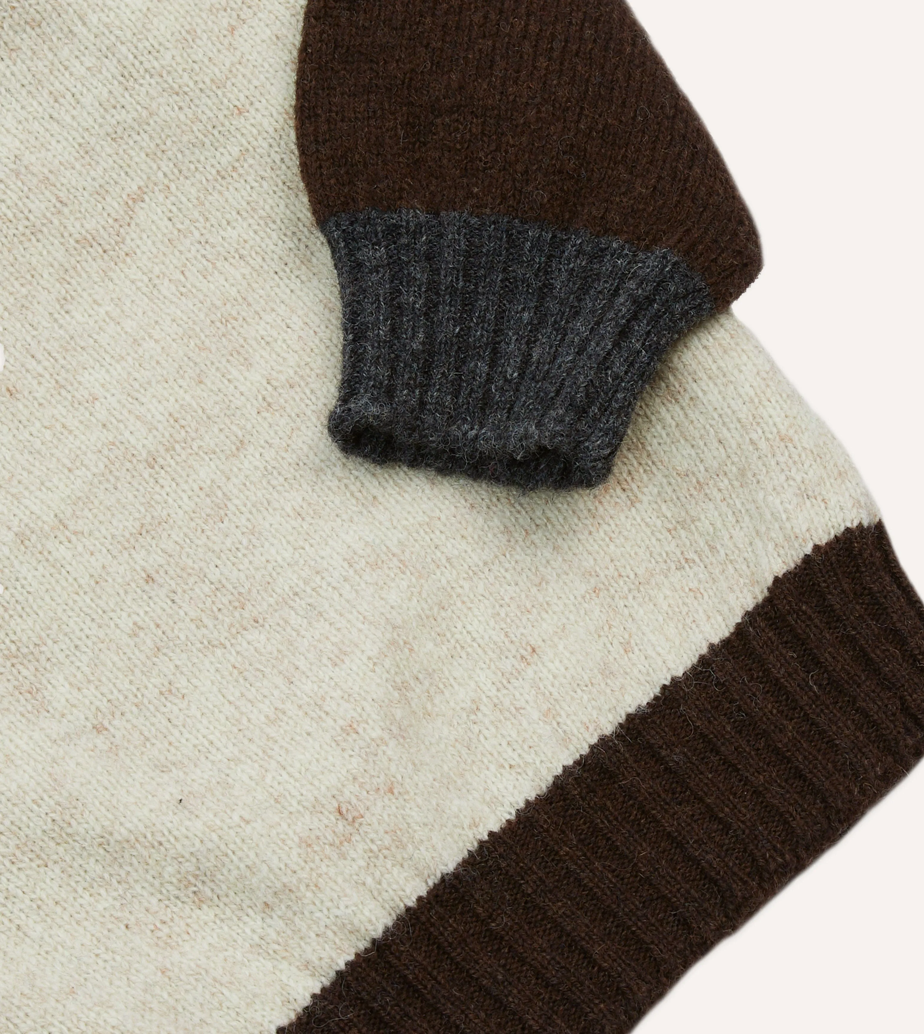Ecru Multi Colourblock Brushed Shetland Crew Neck Jumper sold by Drake's London product image thumbnail 4