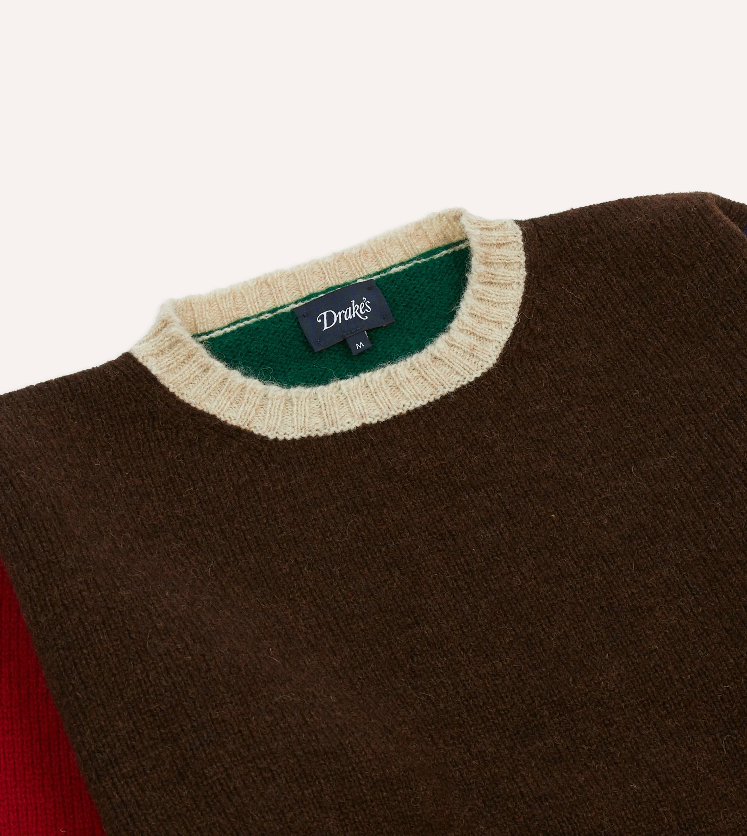 Brown Multi Colourblock Brushed Shetland Crew Neck Jumper sold by Drake's London product image thumbnail 3
