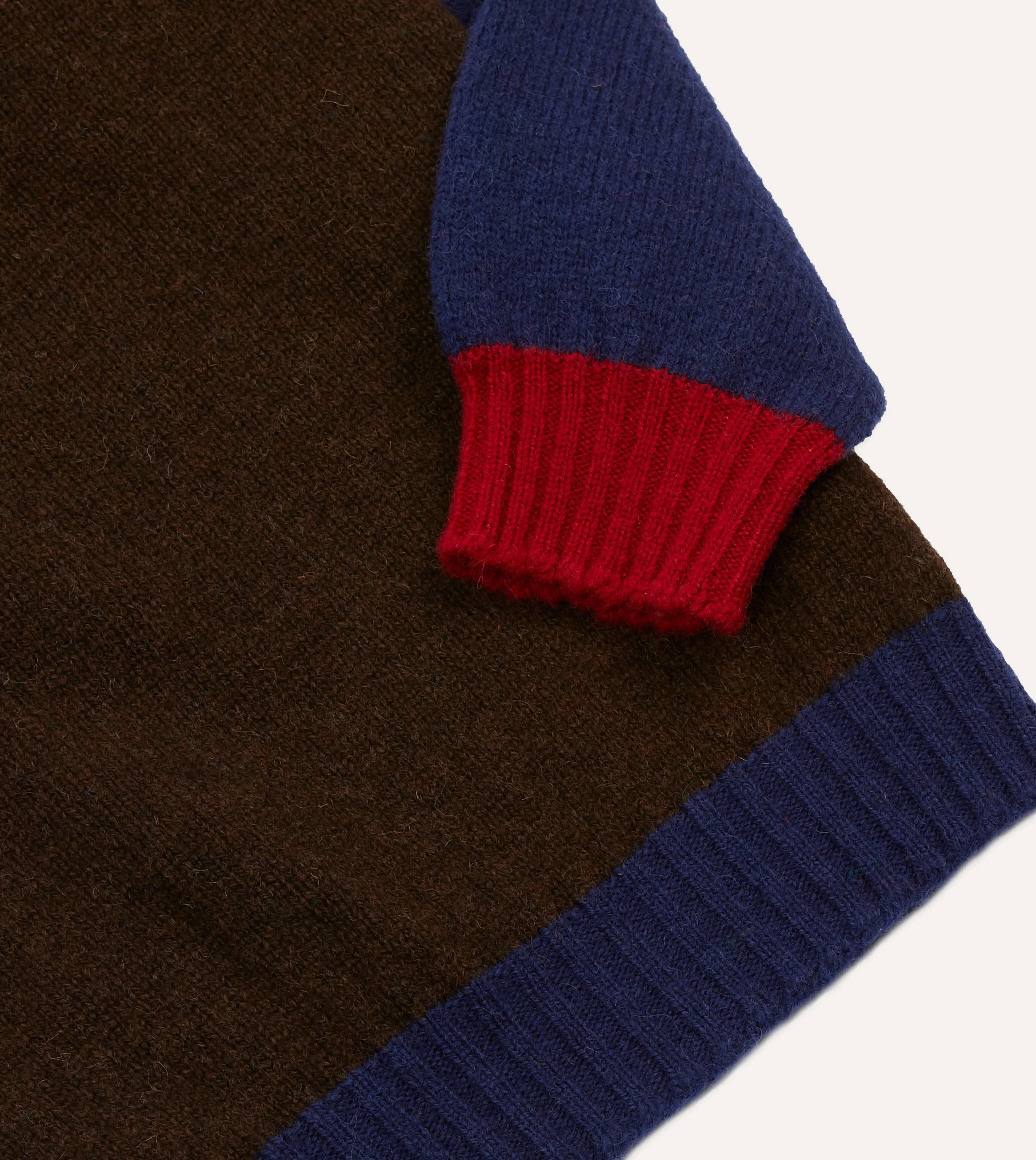 Brown Multi Colourblock Brushed Shetland Crew Neck Jumper sold by Drake's London product image thumbnail 4