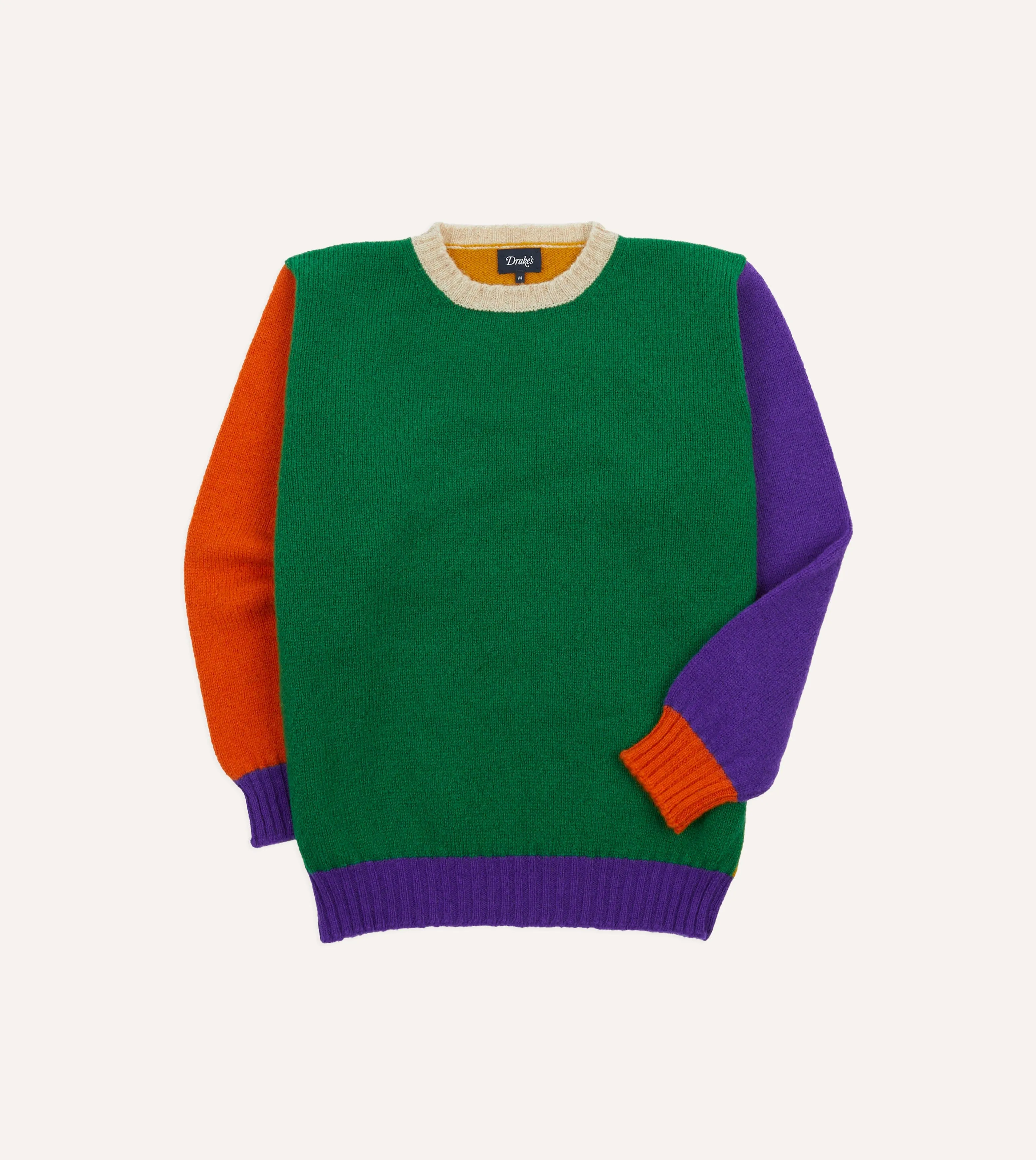 Green Multi Colourblock Brushed Shetland Crew Neck Jumper sold by Drake's London
