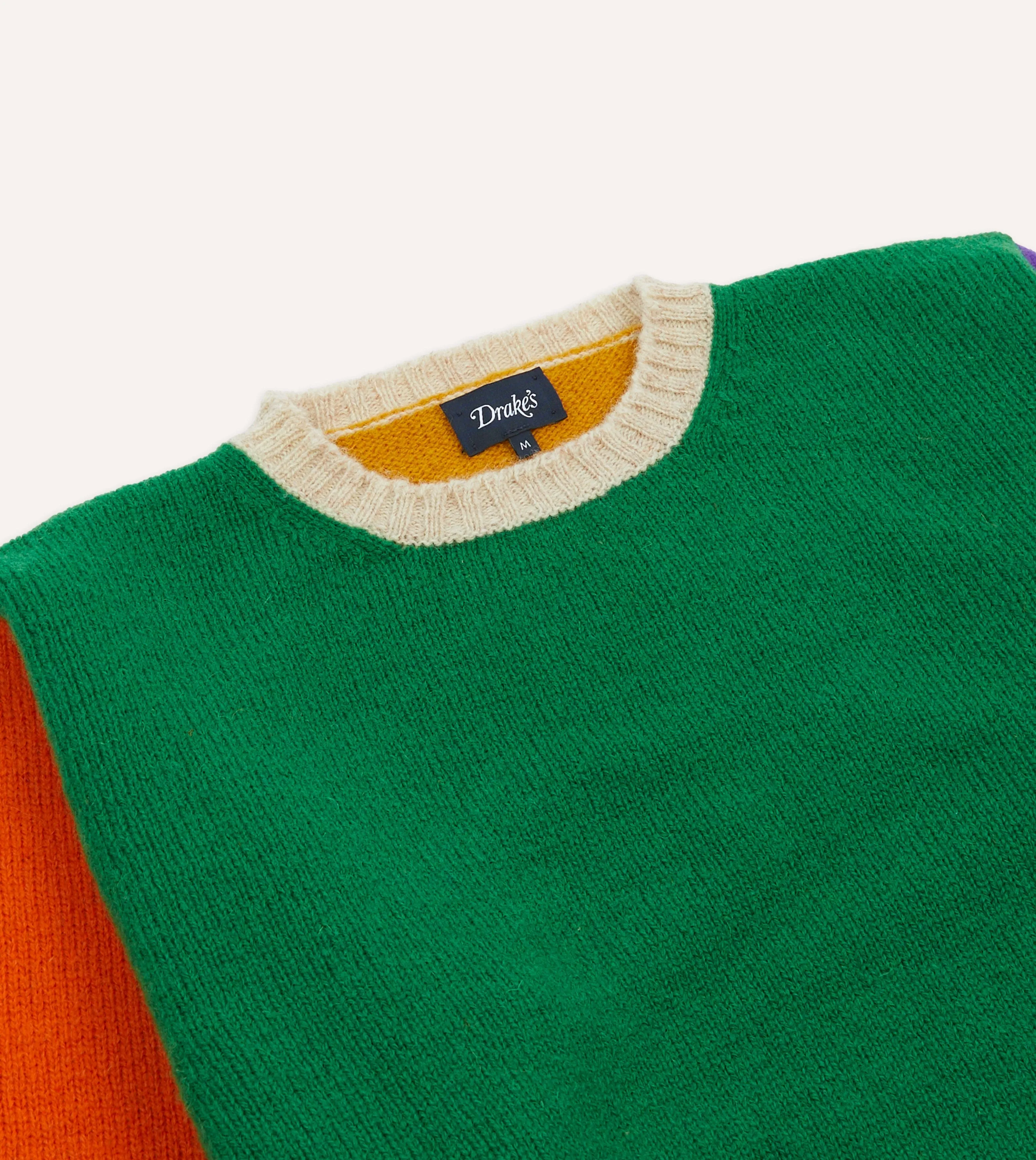 Green Multi Colourblock Brushed Shetland Crew Neck Jumper sold by Drake's London product image thumbnail 3