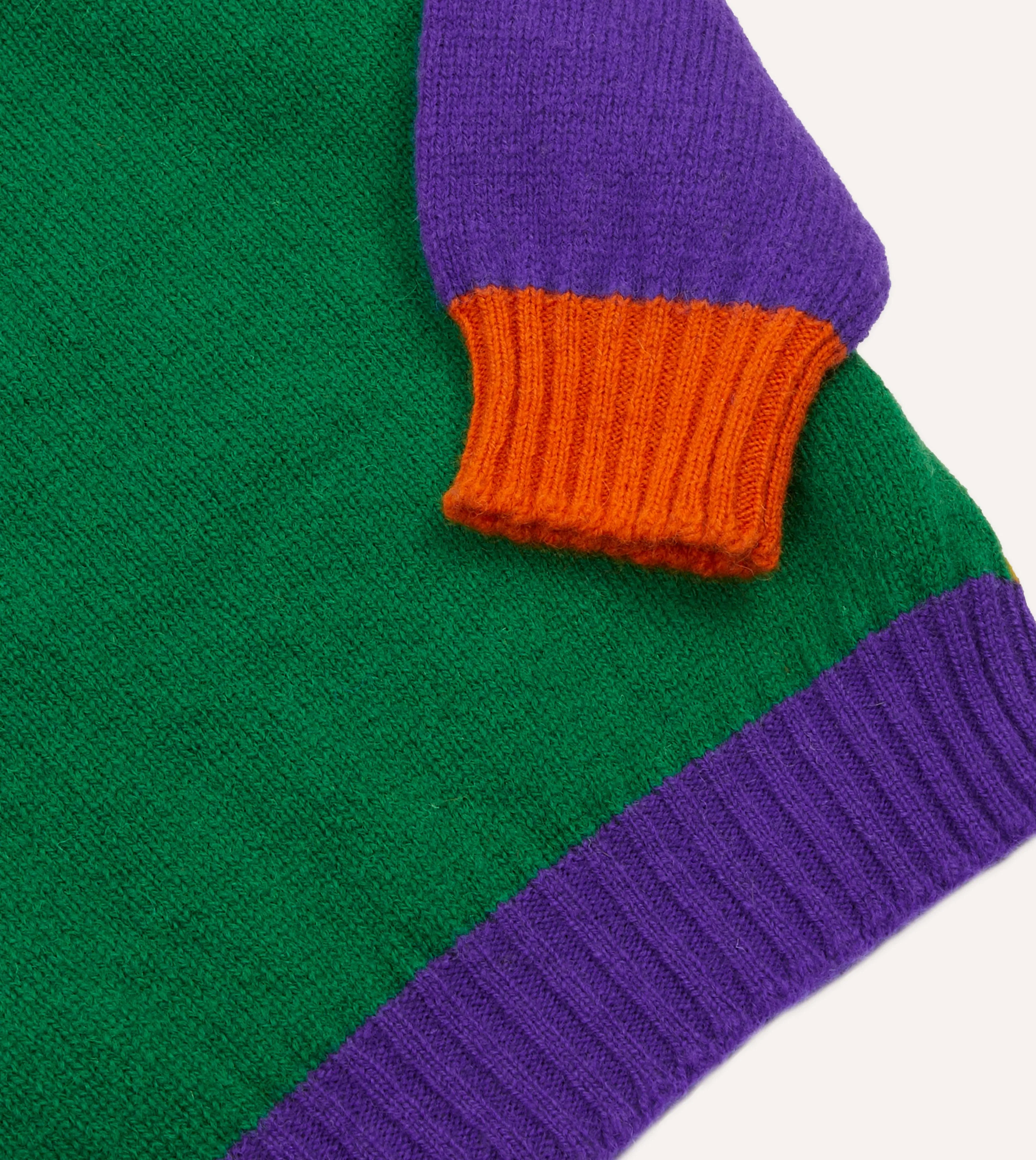 Green Multi Colourblock Brushed Shetland Crew Neck Jumper sold by Drake's London product image thumbnail 4
