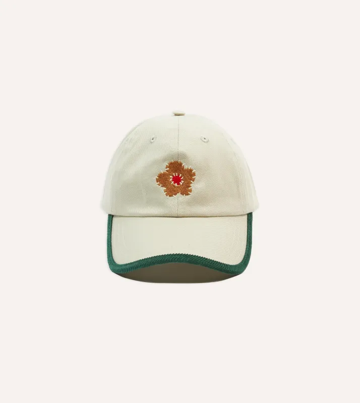 Ecru Flower Cotton Twill Baseball Cap sold by Drake's London