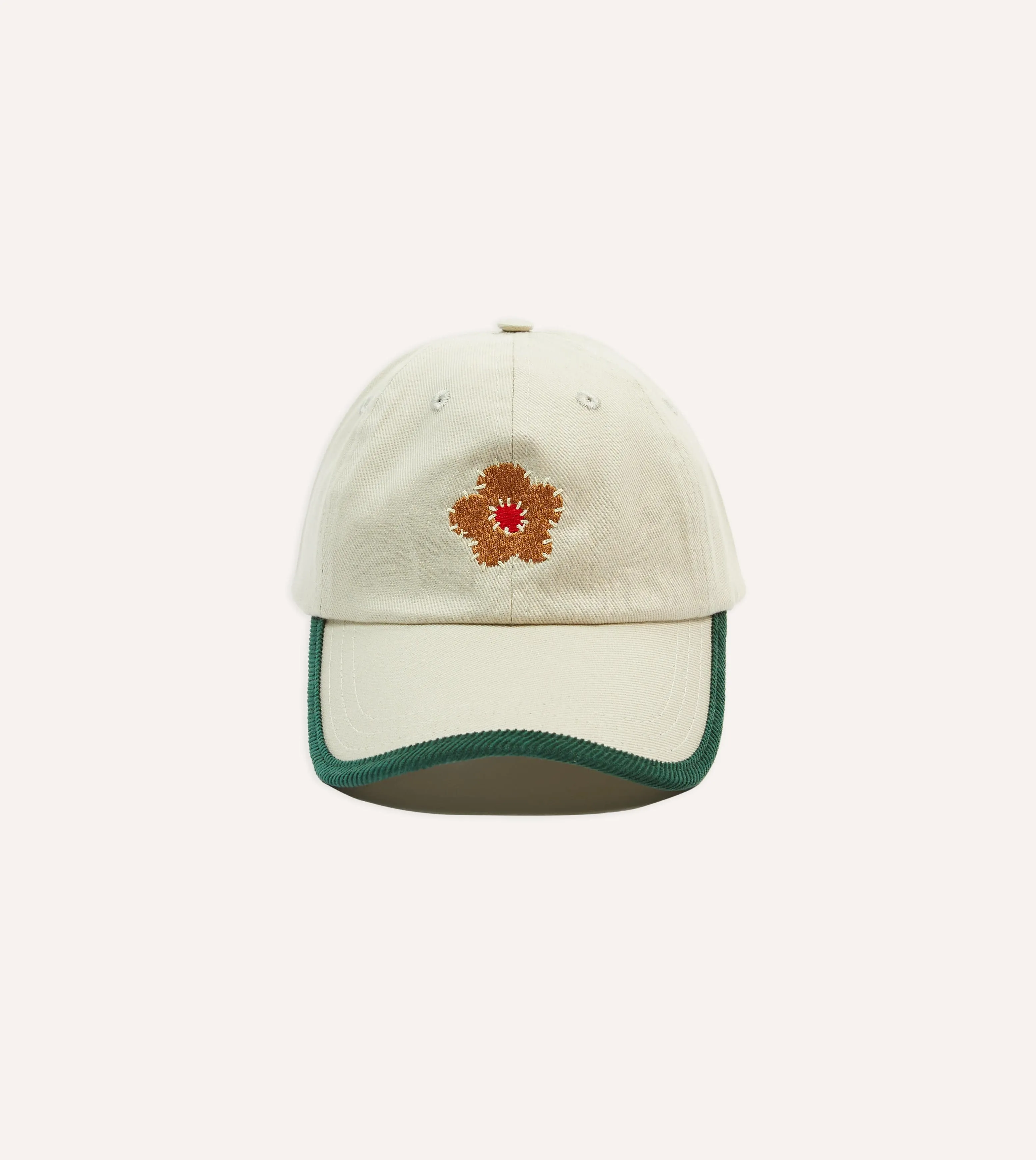 Ecru Flower Cotton Twill Baseball Cap sold by Drake's London
