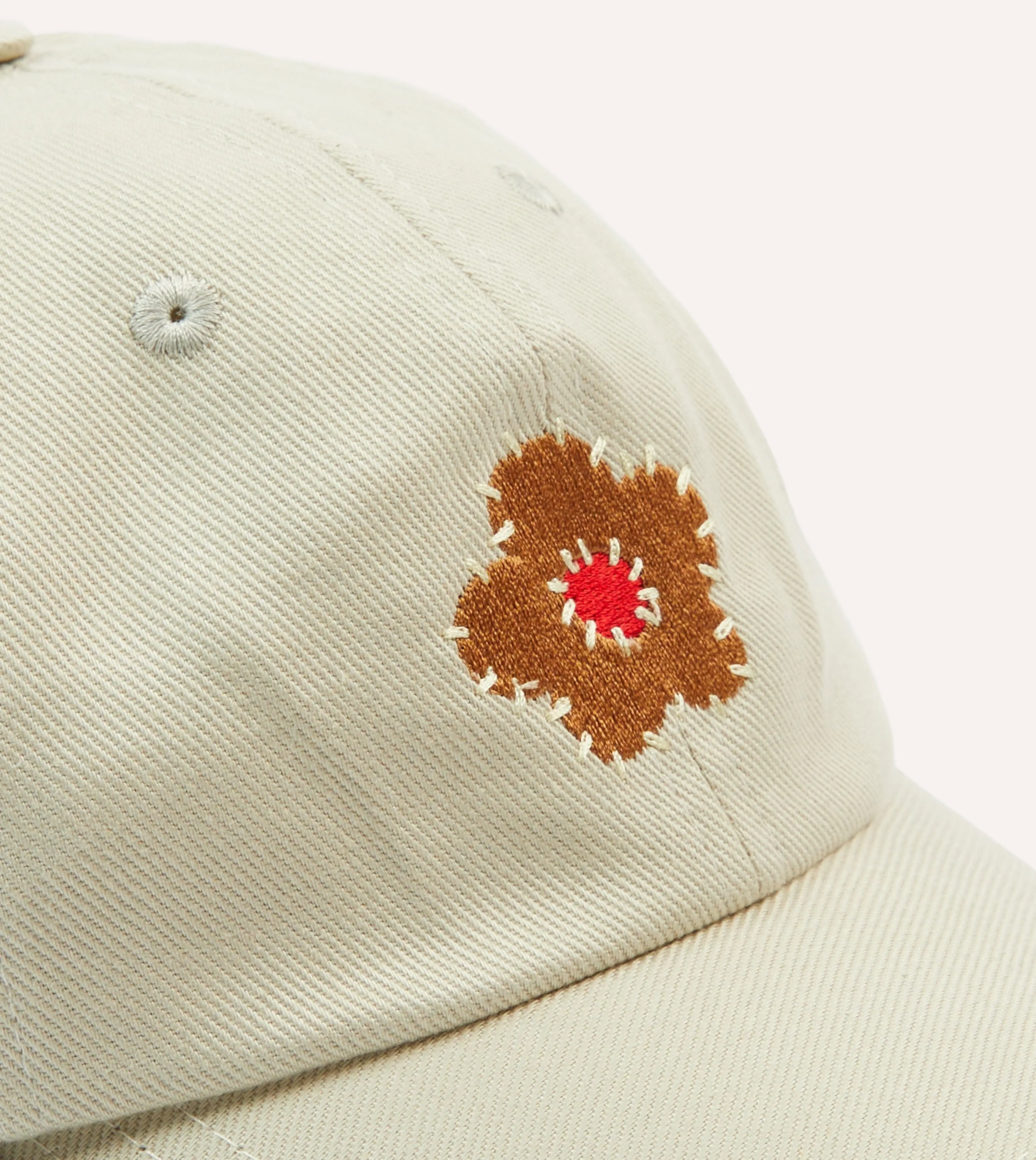 Ecru Flower Cotton Twill Baseball Cap sold by Drake's London product image thumbnail 3