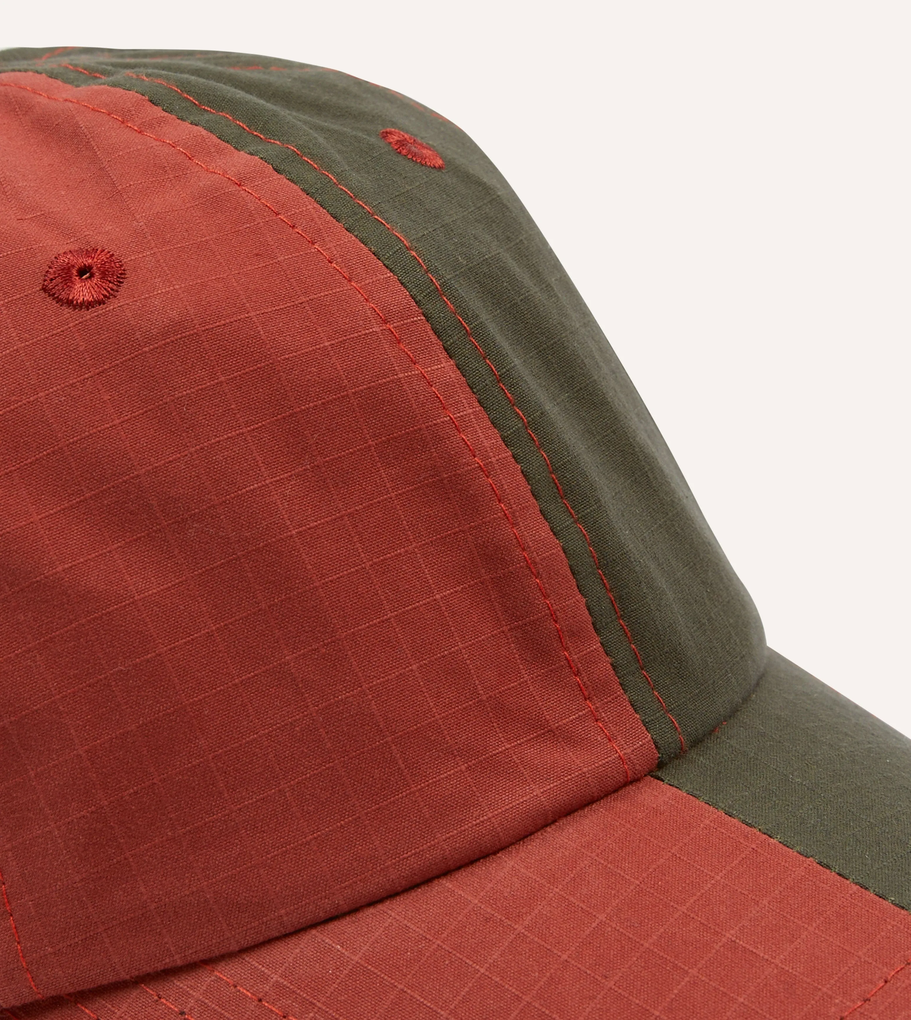 Olive and Red Two-Tone Ripstop Cotton Baseball Cap sold by Drake's London product image thumbnail 3