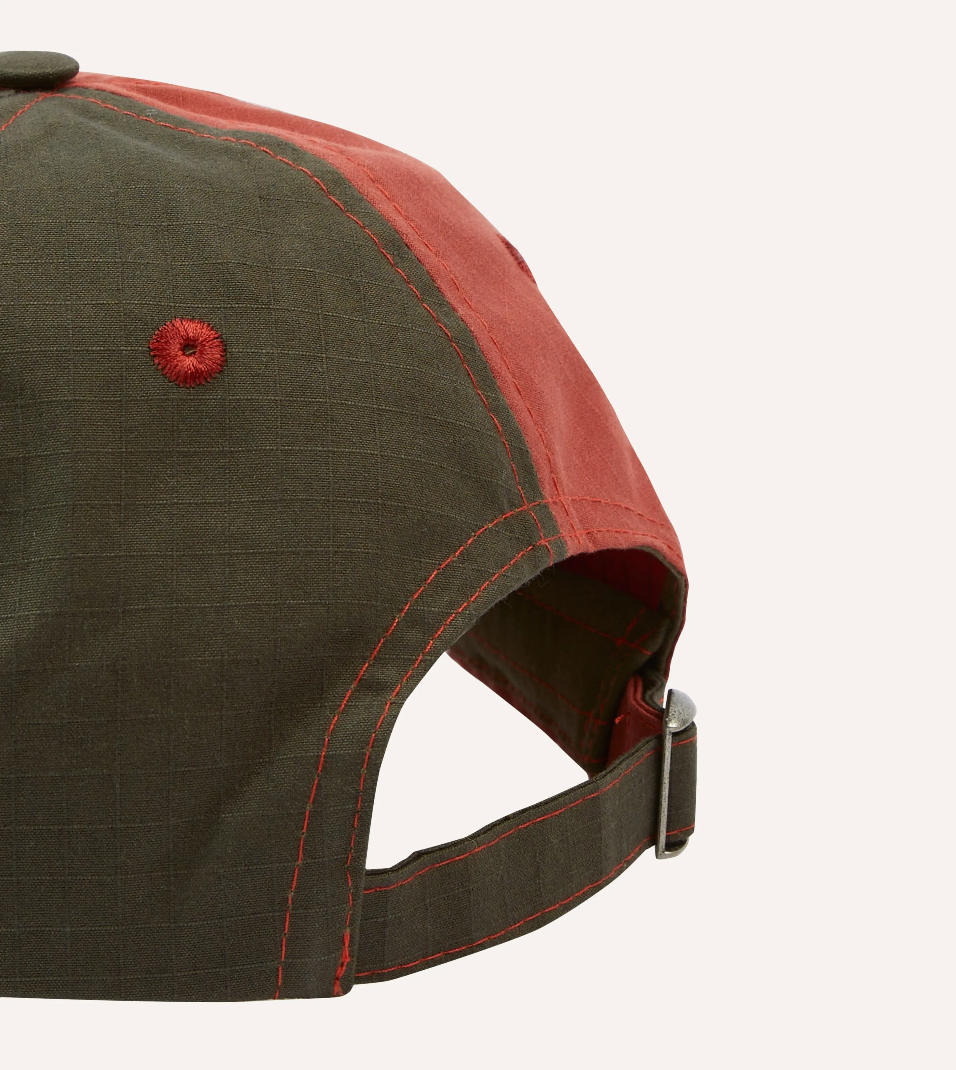 Olive and Red Two-Tone Ripstop Cotton Baseball Cap sold by Drake's London product image thumbnail 2