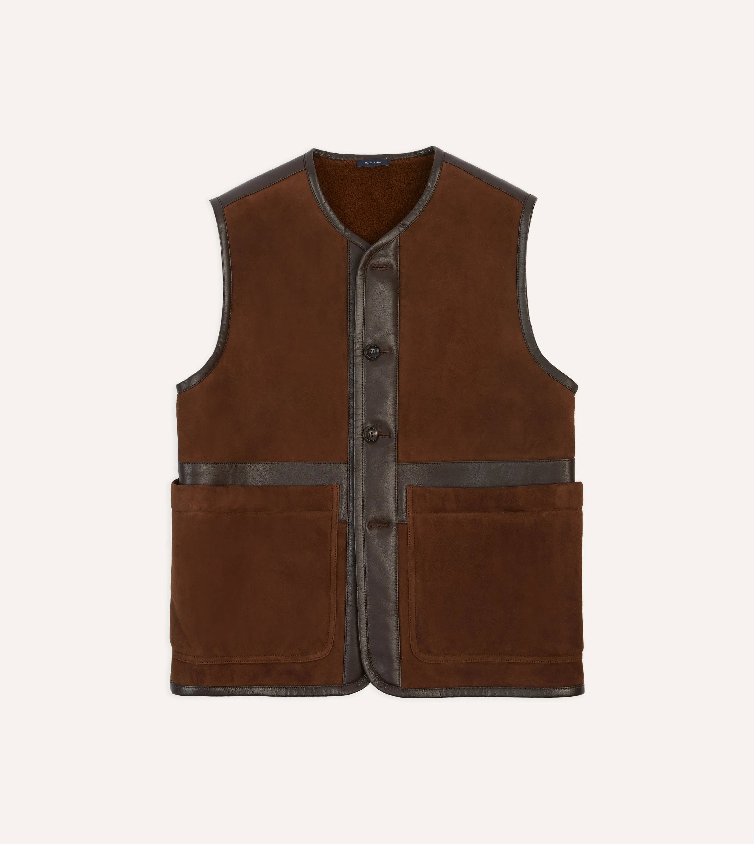 Dark Brown Suede Shearling Vest sold by Drake's London