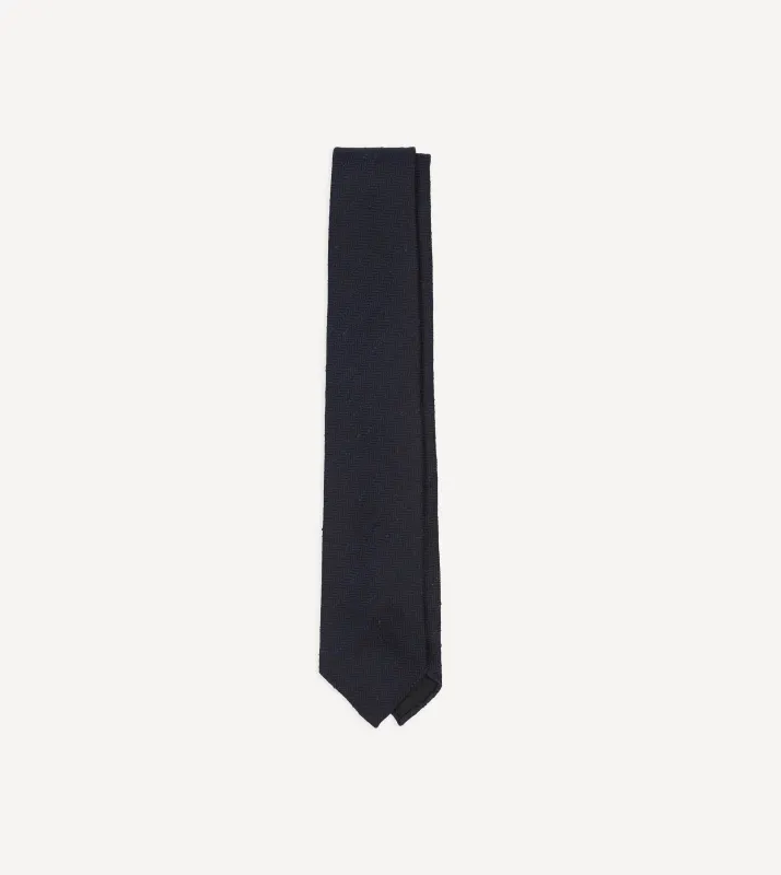 Navy Shantung Silk Hand-Rolled Tie made by Drake's London