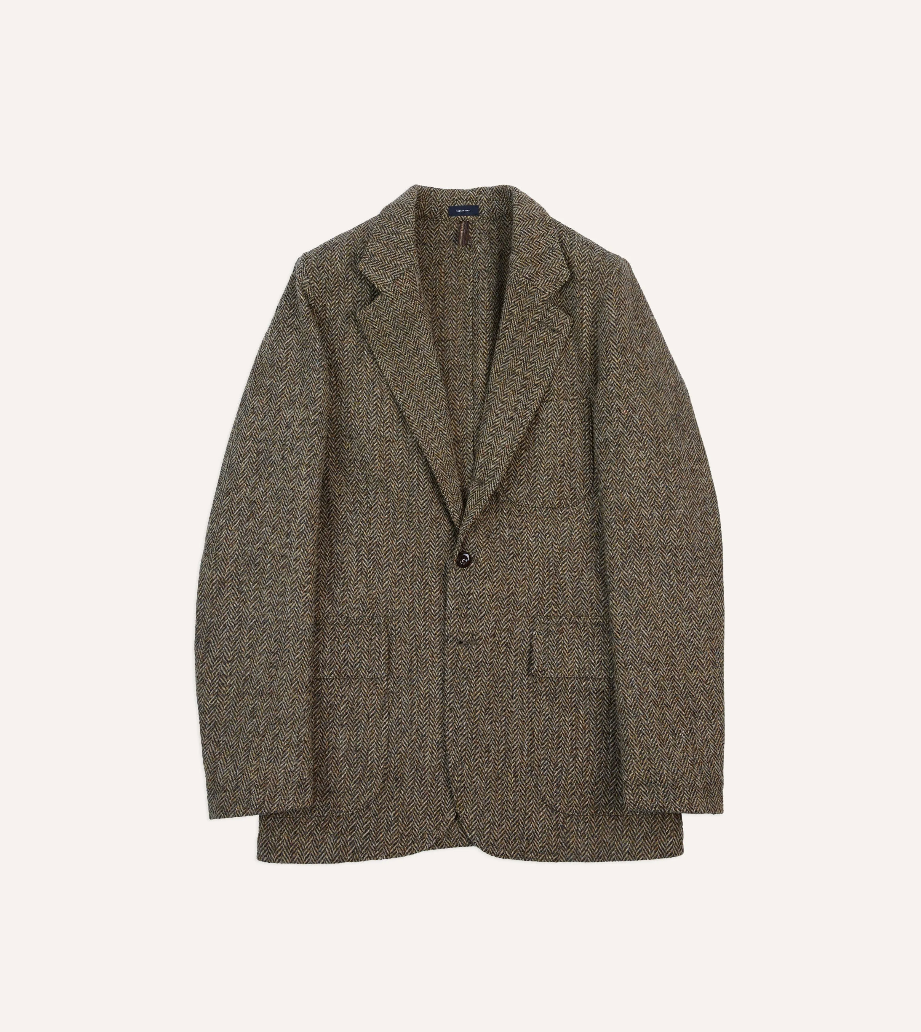 Olive Herringbone Harris Tweed Games Blazer Mk. VII sold by Drake's London
