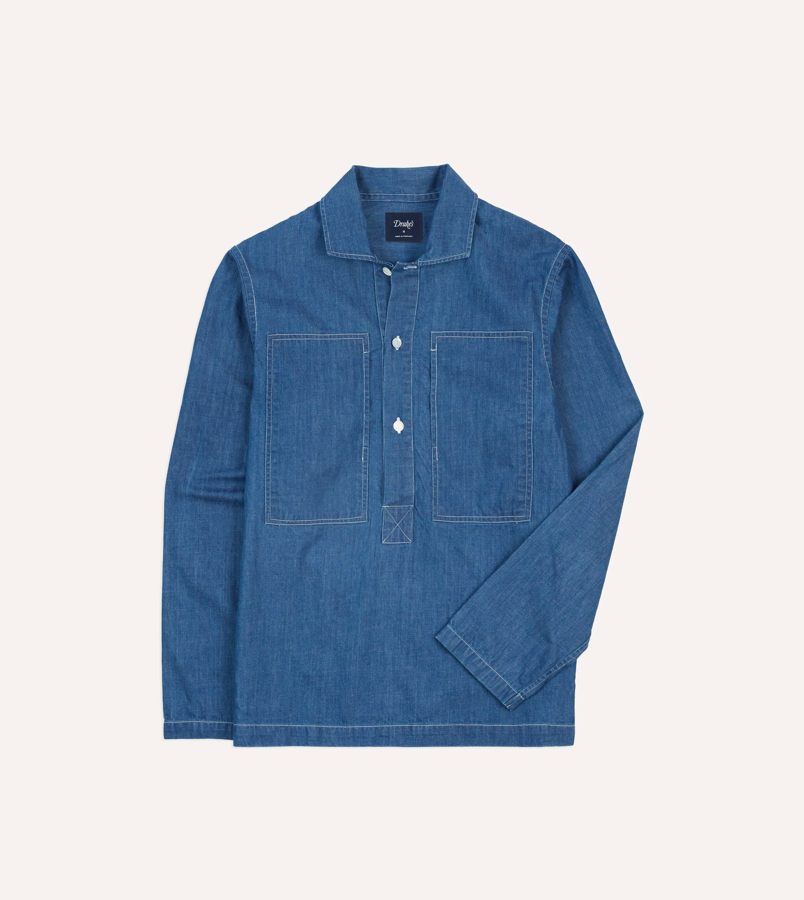 Blue Denim Spread Collar Popover Shirt sold by Drake's London