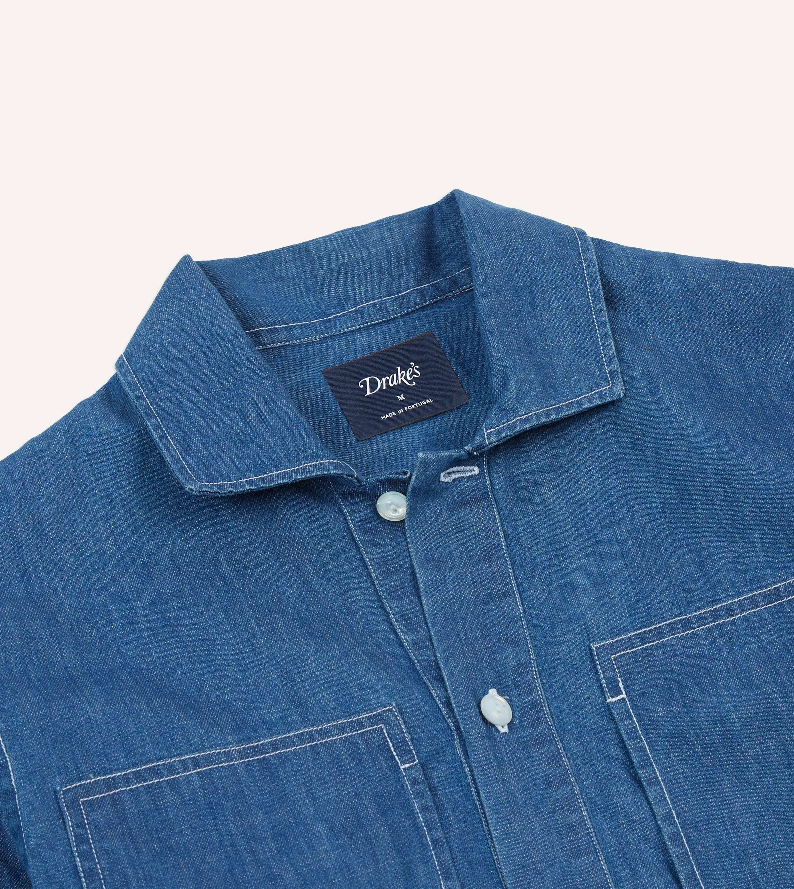 Blue Denim Spread Collar Popover Shirt sold by Drake's London product image thumbnail 3