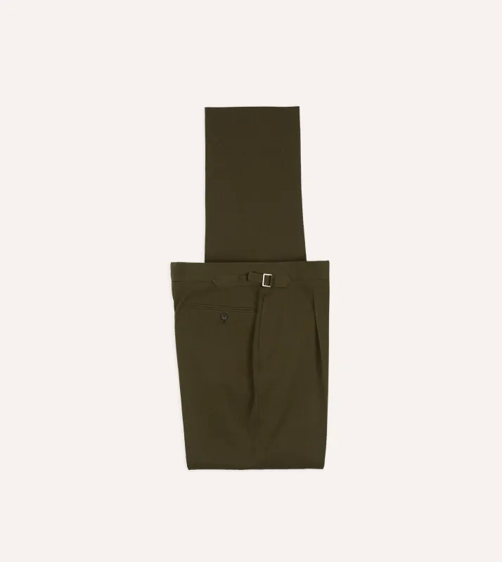 Olive Wool-Cotton Single Pleat Trouser sold by Drake's London