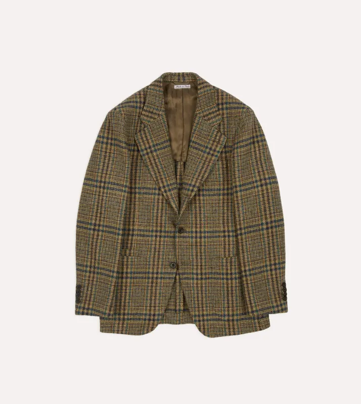 Brown and Teal Prince of Wales Check Tweed Blazer sold by Drake's London