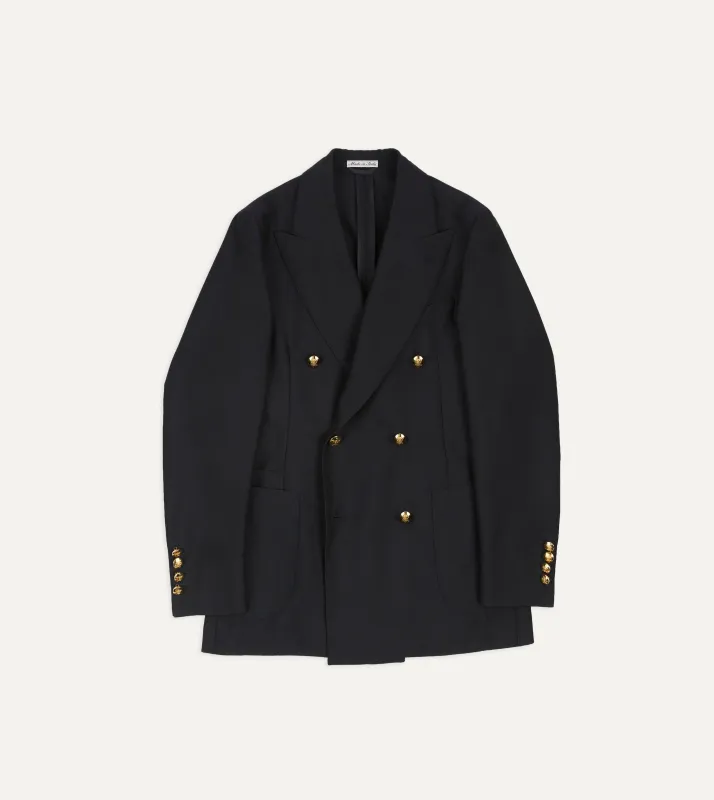 Navy Wool-Mohair Double-Breasted Travel Blazer sold by Drake's London