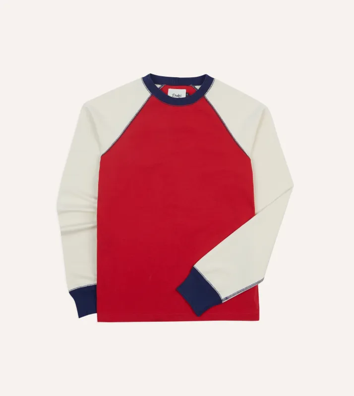 Red and Ecru Long Sleeve Raglan T-Shirt sold by Drake's London