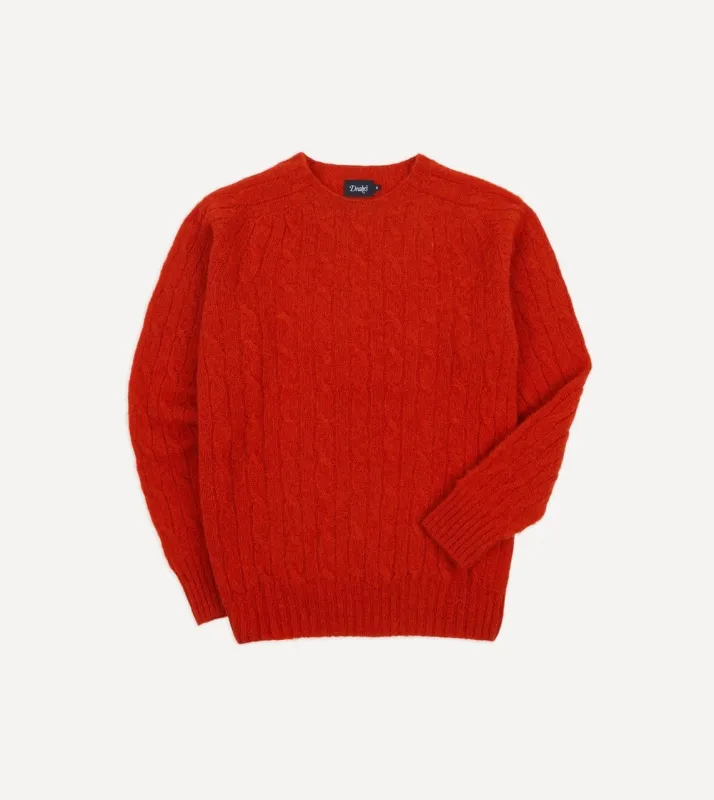 Red Brushed Cable Knit Shetland Crew Neck Jumper sold by Drake's London