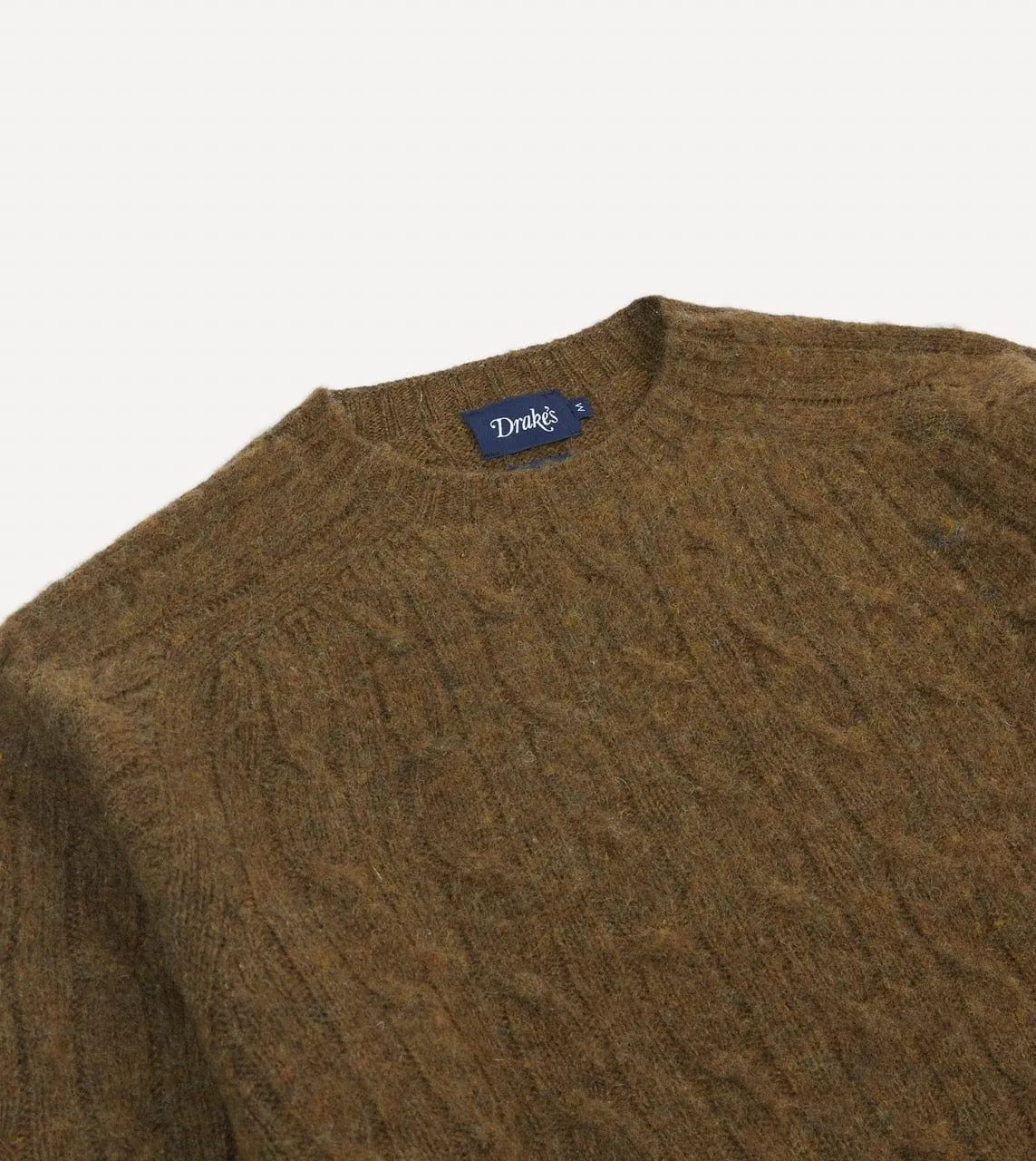 Olive Brushed Cable Knit Shetland Crew Neck Jumper sold by Drake's London product image thumbnail 3