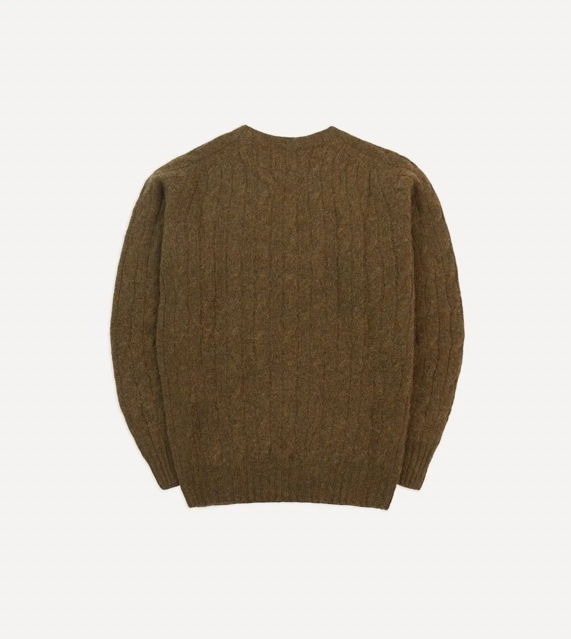 Olive Brushed Cable Knit Shetland Crew Neck Jumper sold by Drake's London product image thumbnail 5