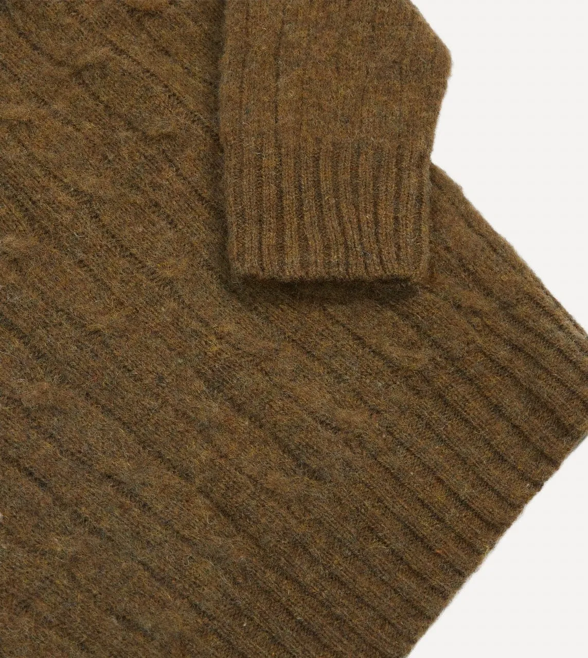 Olive Brushed Cable Knit Shetland Crew Neck Jumper sold by Drake's London product image thumbnail 4