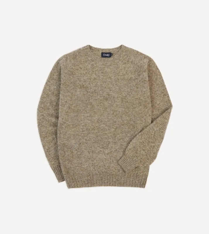 Camel Brushed Shetland Crew Neck Jumper sold by Drake's London