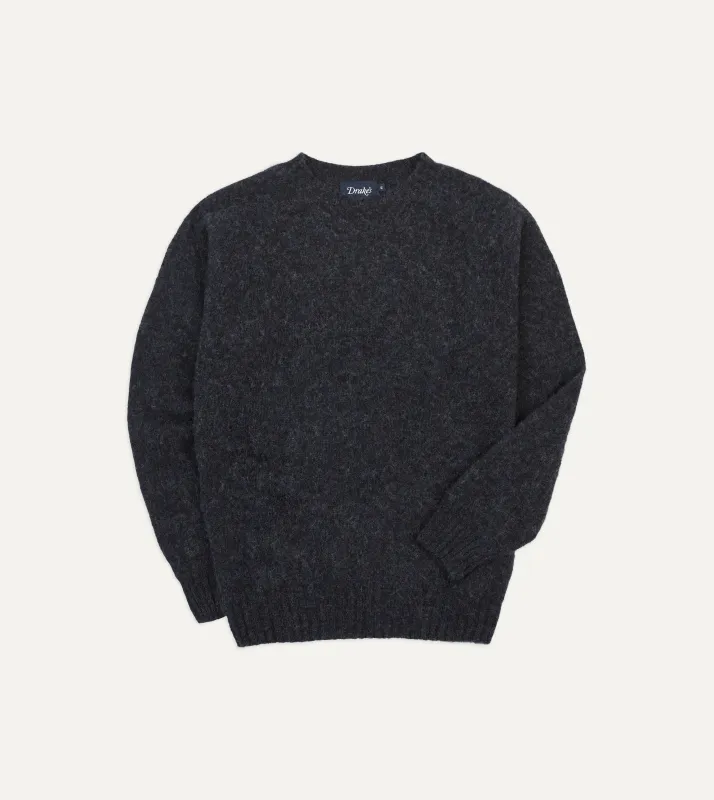Dark Grey Brushed Shetland Crew Neck Jumper sold by Drake's London
