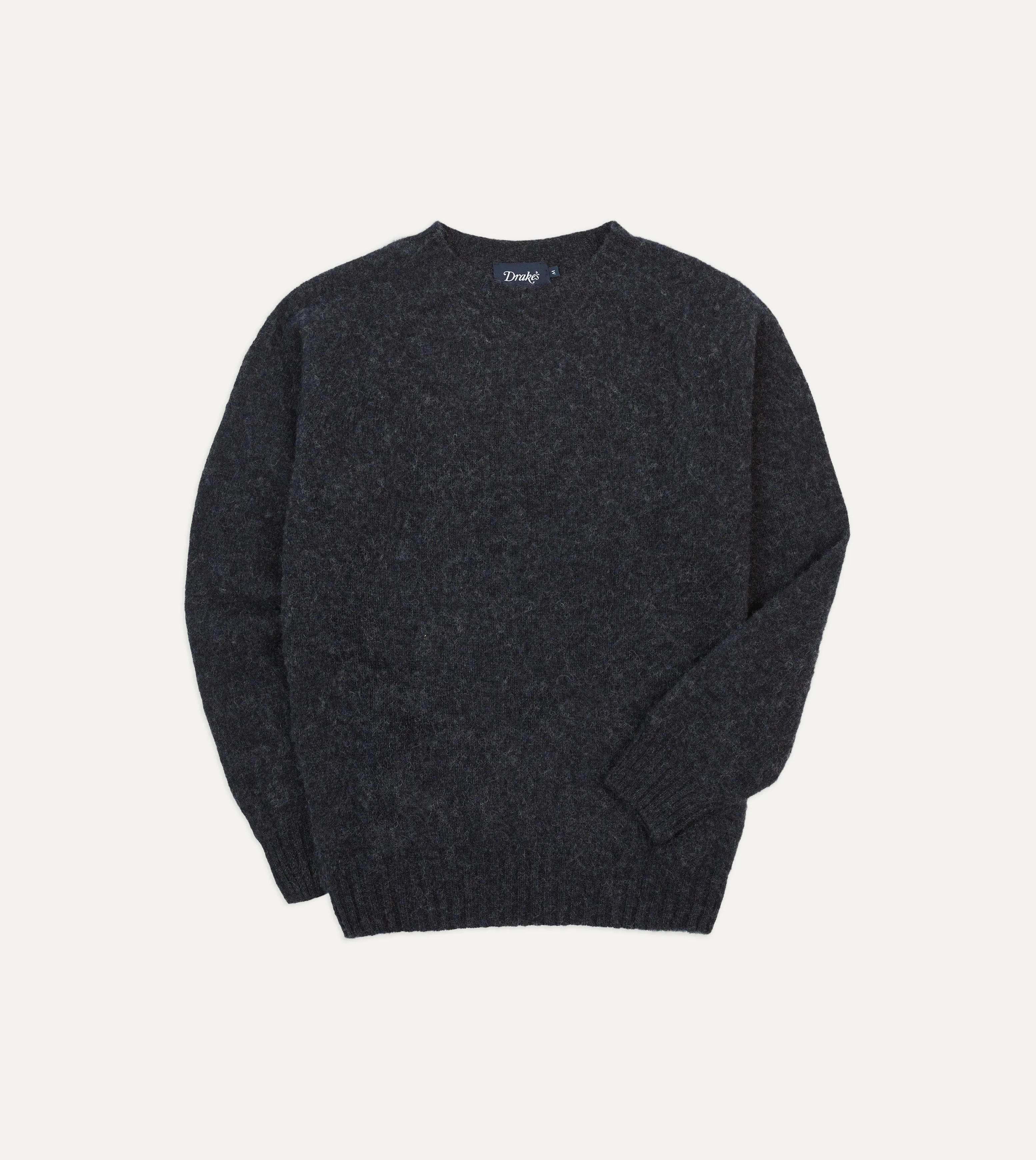 Dark Grey Brushed Shetland Crew Neck Jumper sold by Drake's London