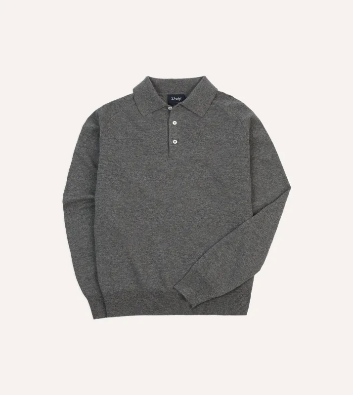 Grey Alpaca Wool Knitted Polo made by Drake's London