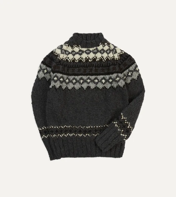 Chamula Grey Fairisle Merino Jumper sold by Drake's London
