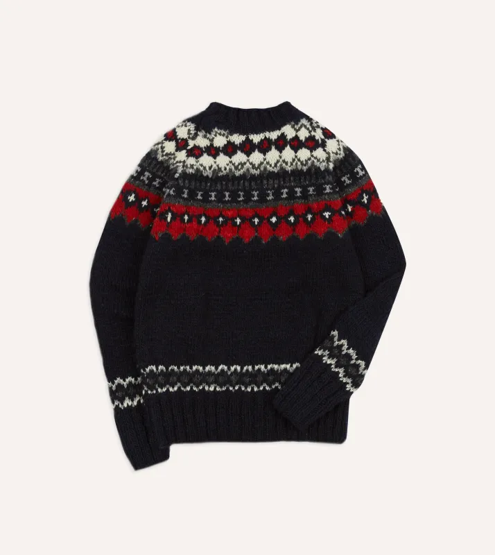Chamula for Drake's Navy and Red Fairisle Merino Jumper sold by Drake's London