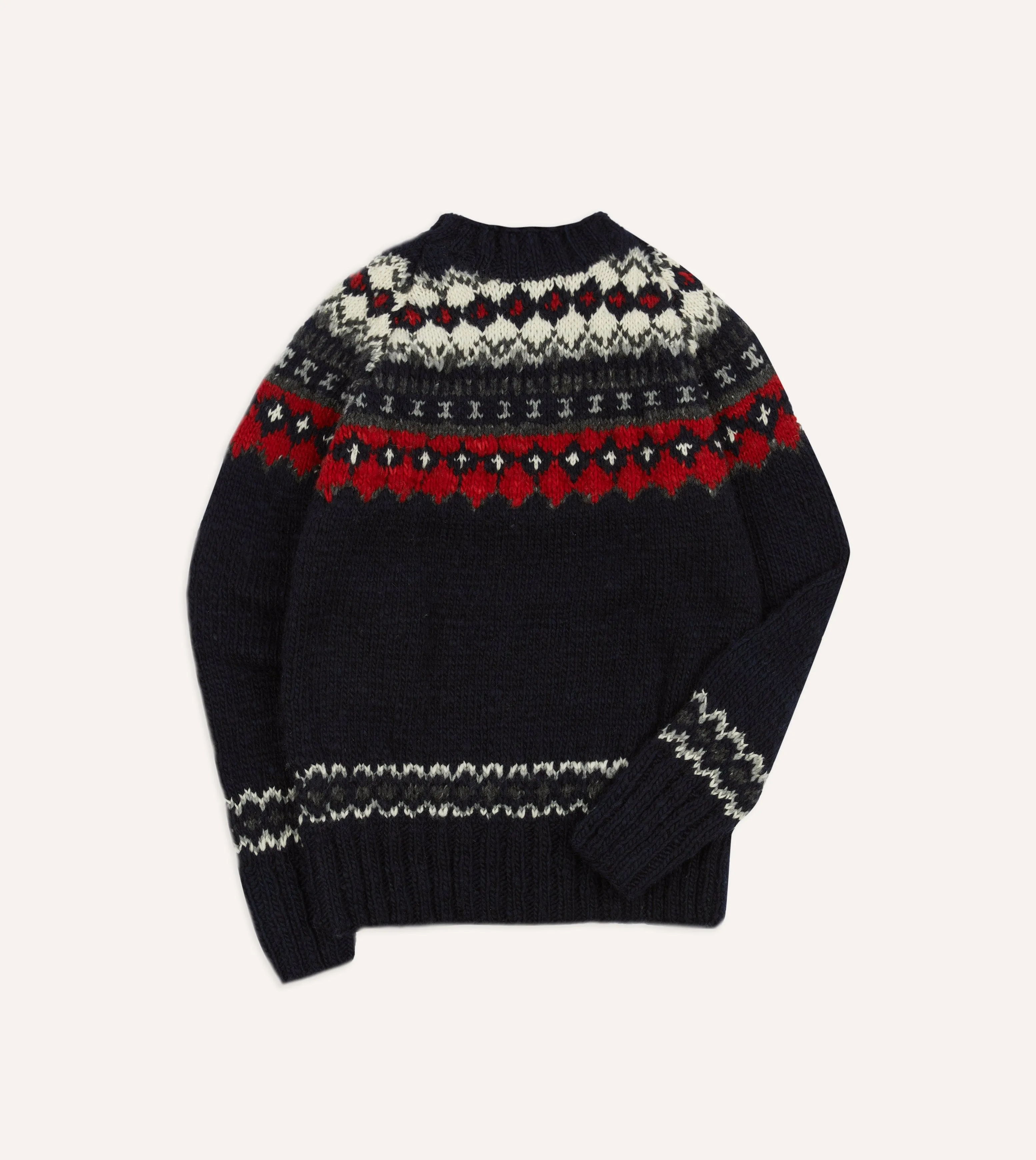 Chamula for Drake's Navy and Red Fairisle Merino Jumper sold by Drake's London
