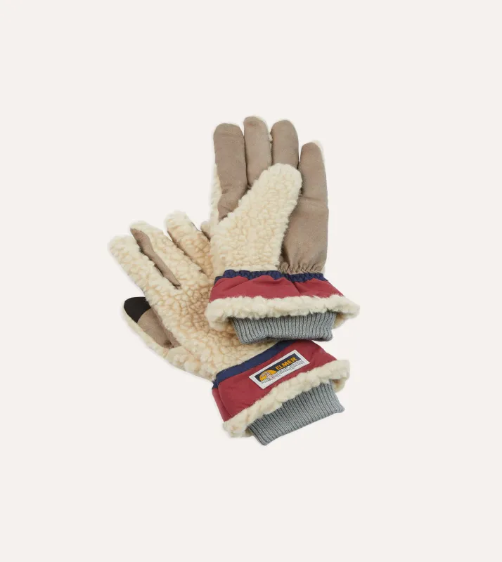 Elmer Ecru Wool Pile Gloves sold by Drake's London