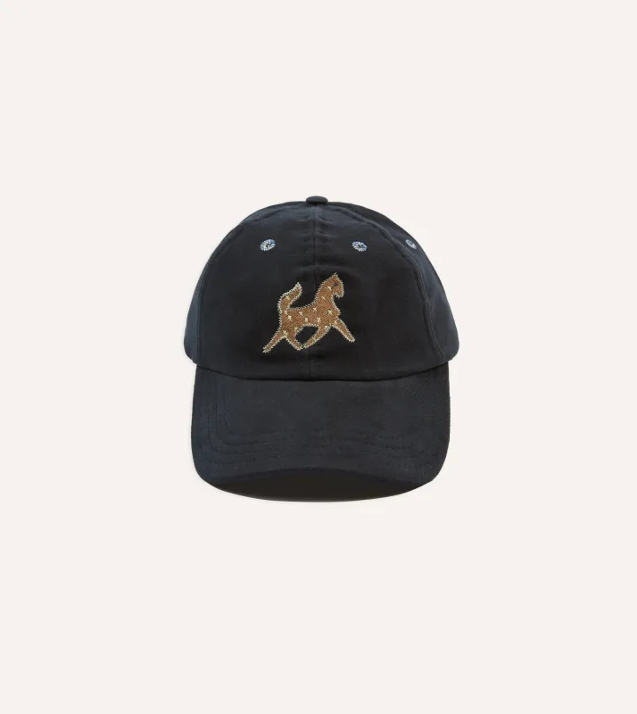 Navy Horse Emblem Moleskin Baseball Cap sold by Drake's London