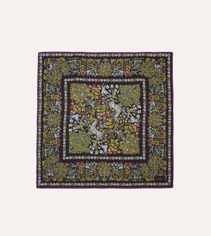 Purple Mythical Forest Print Wool-Silk Bandana sold by Drake's London