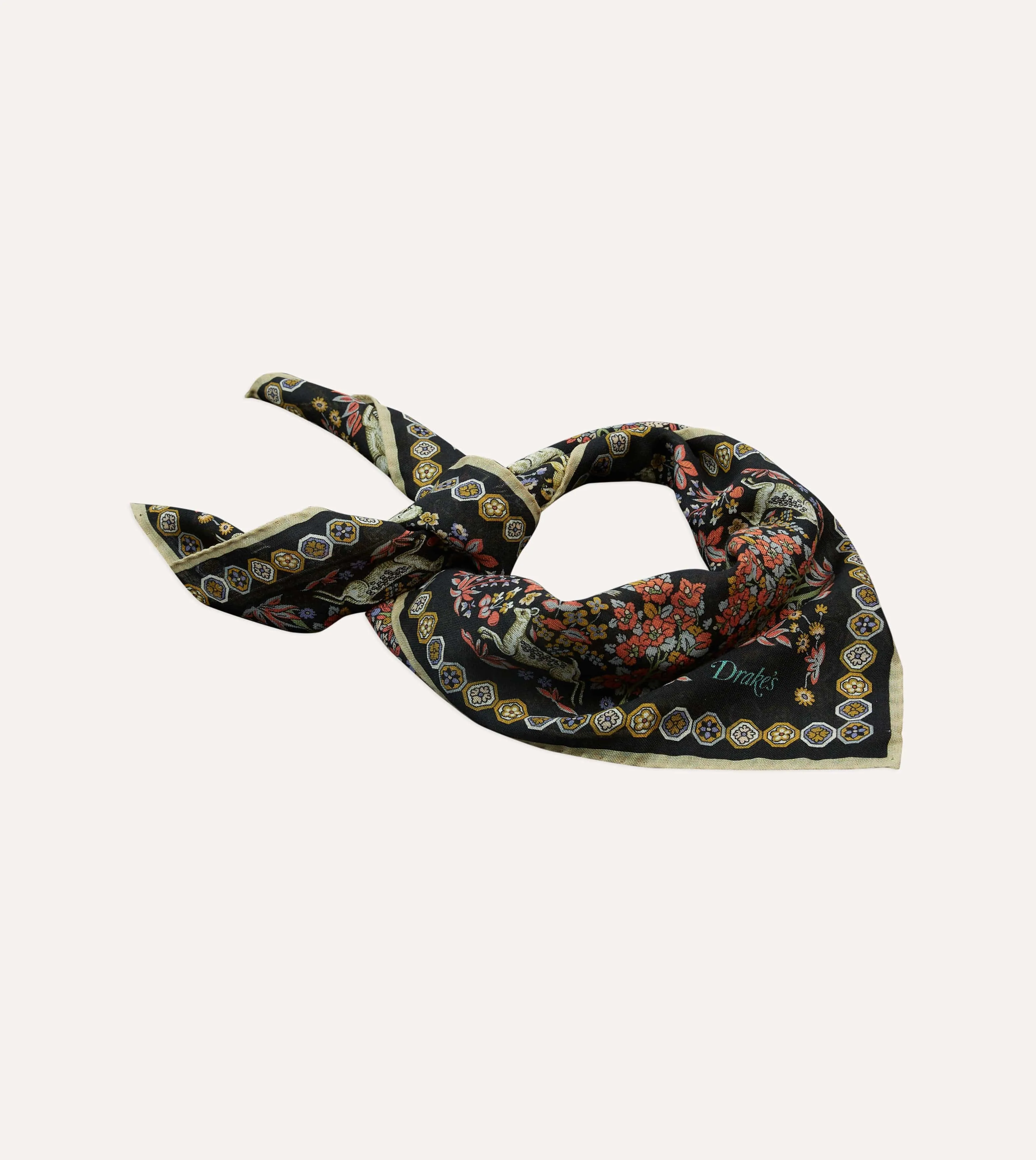Black Mythical Forest Print Wool-Silk Bandana sold by Drake's London product image thumbnail 4