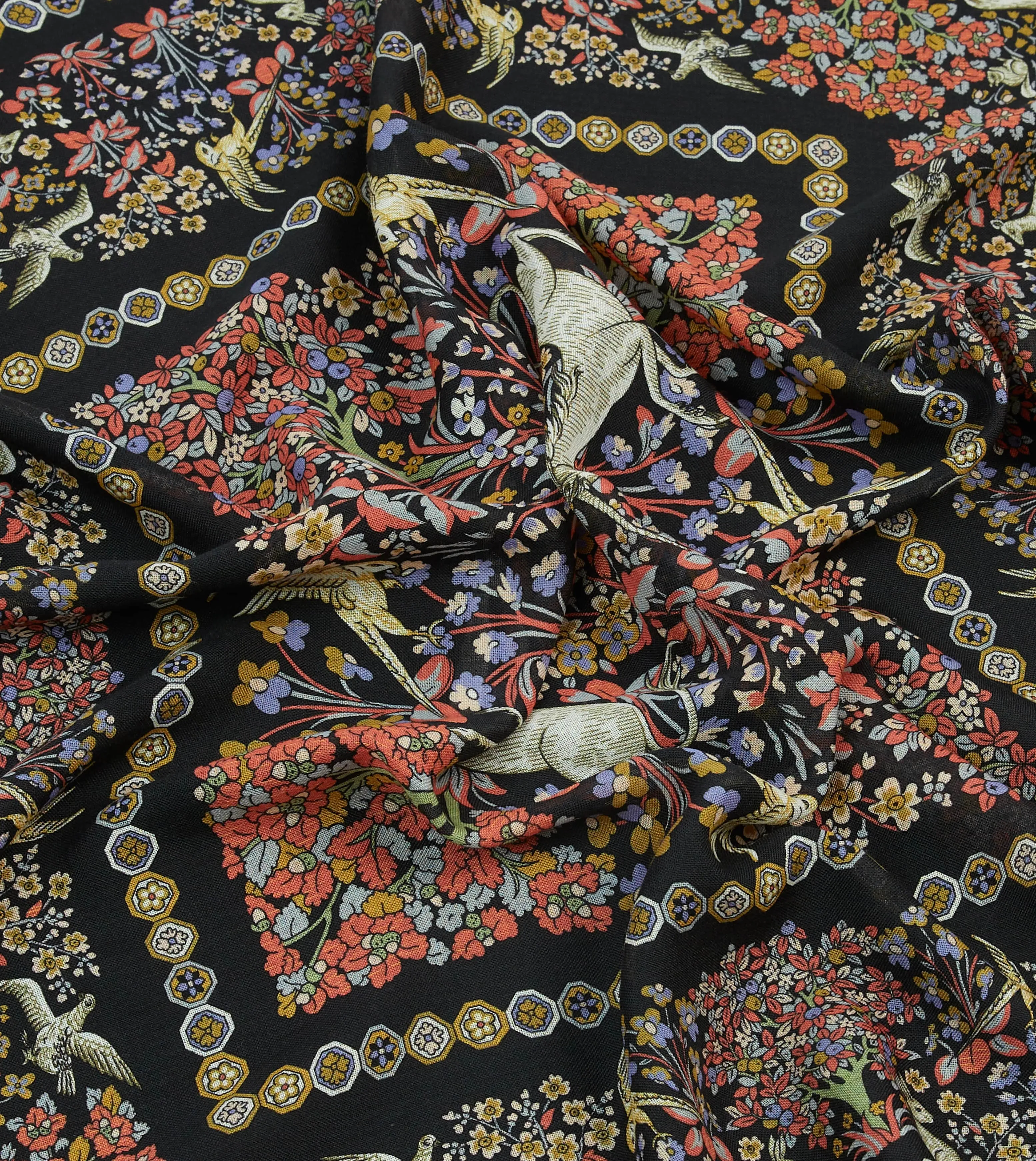 Black Mythical Forest Print Wool-Silk Bandana sold by Drake's London product image thumbnail 2