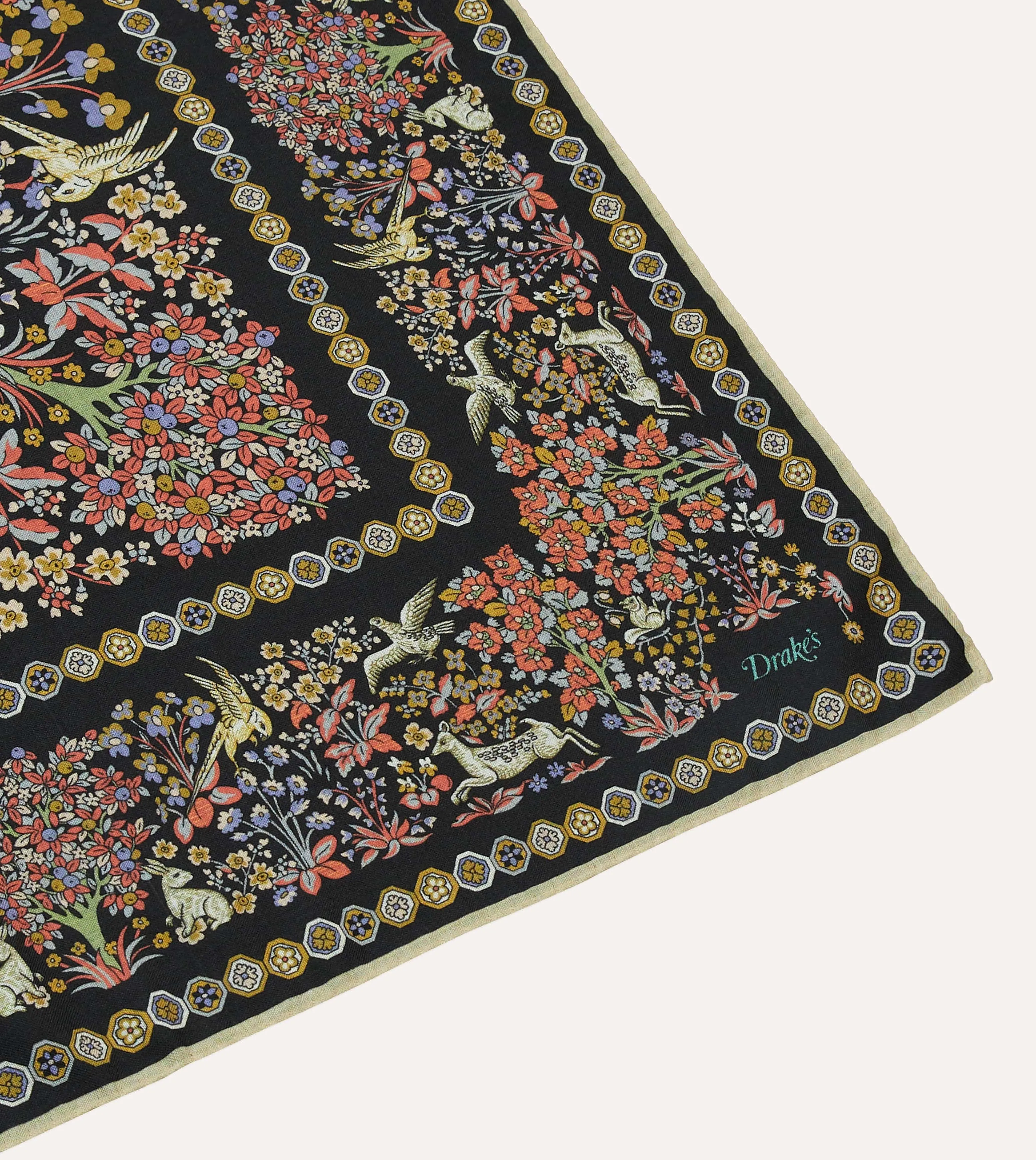Black Mythical Forest Print Wool-Silk Bandana sold by Drake's London product image thumbnail 3