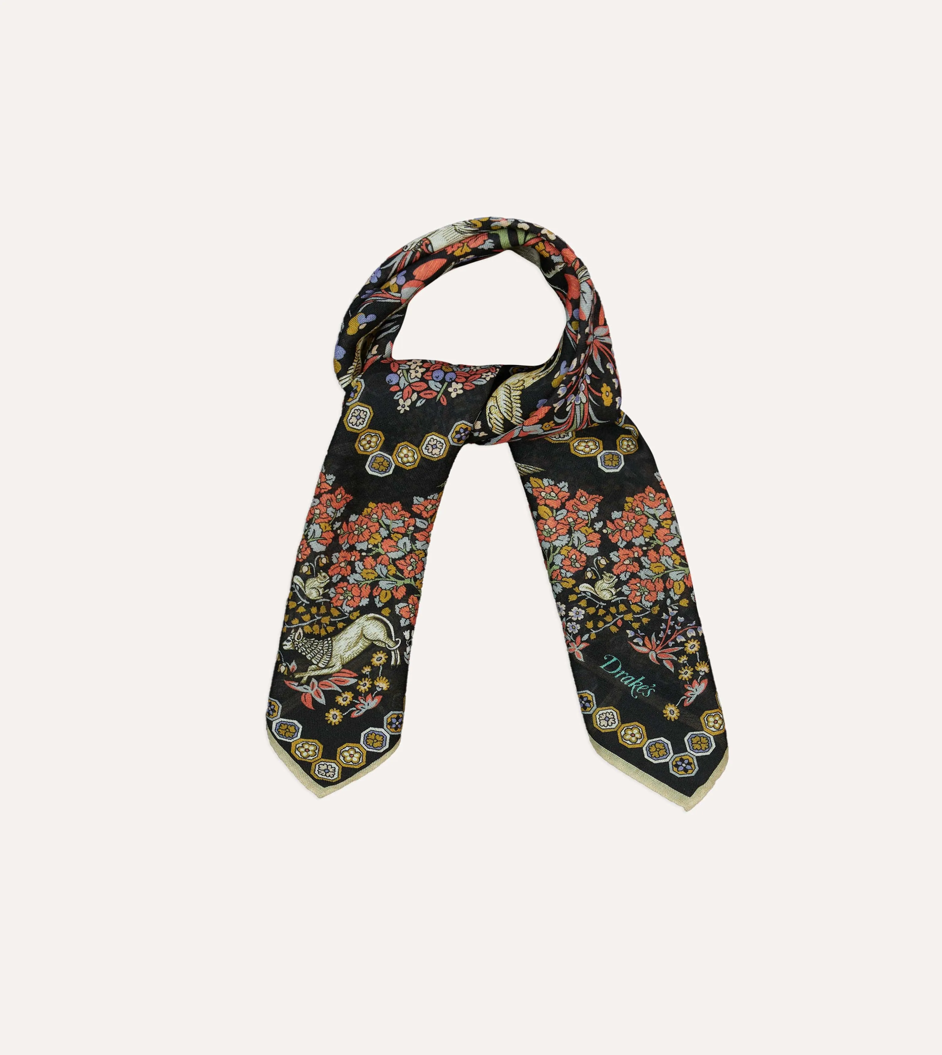 Black Mythical Forest Print Wool-Silk Bandana sold by Drake's London product image thumbnail 5