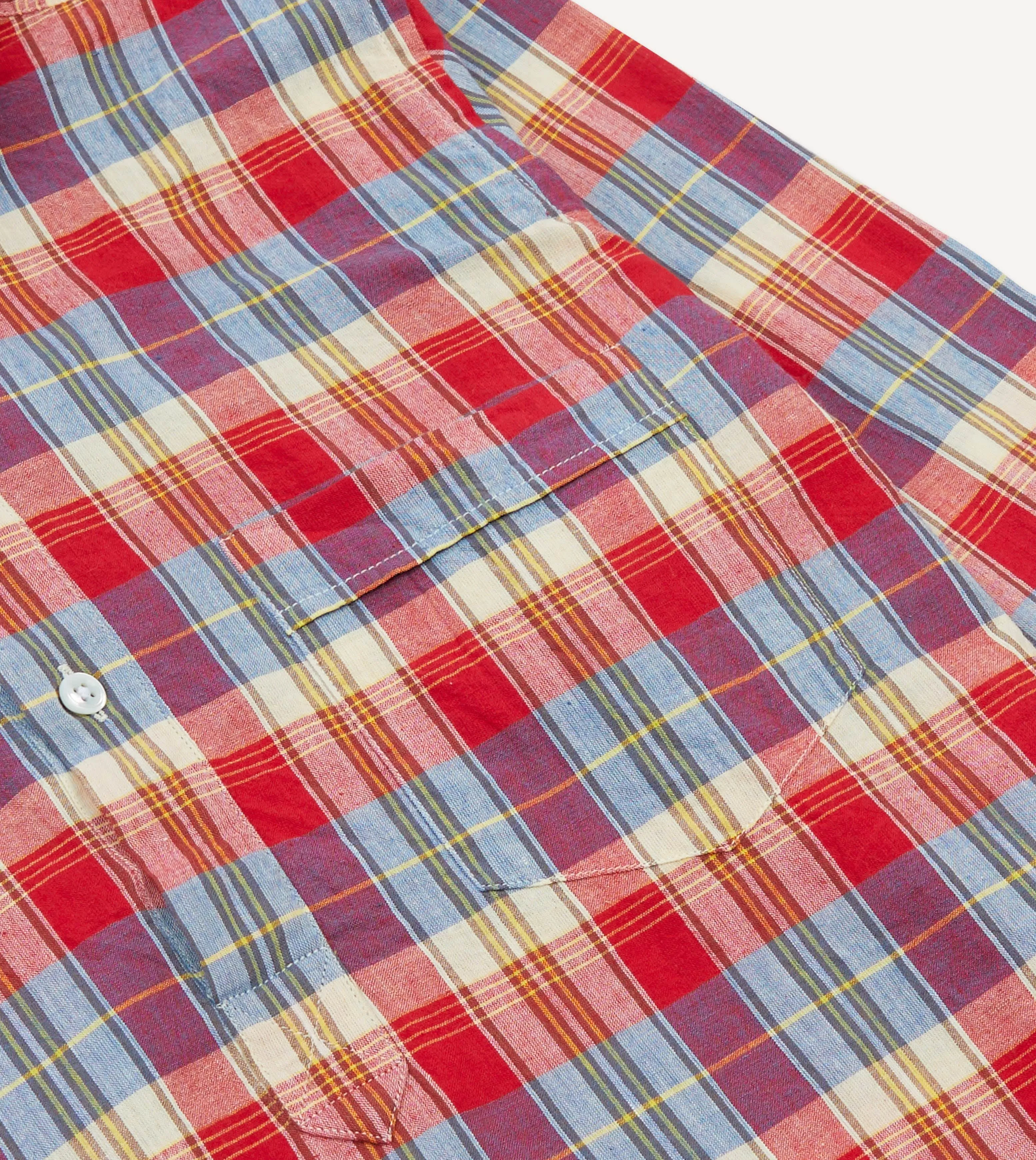Red and Blue Madras Check Cotton Button-Down Popover Shirt sold by Drake's London product image thumbnail 4